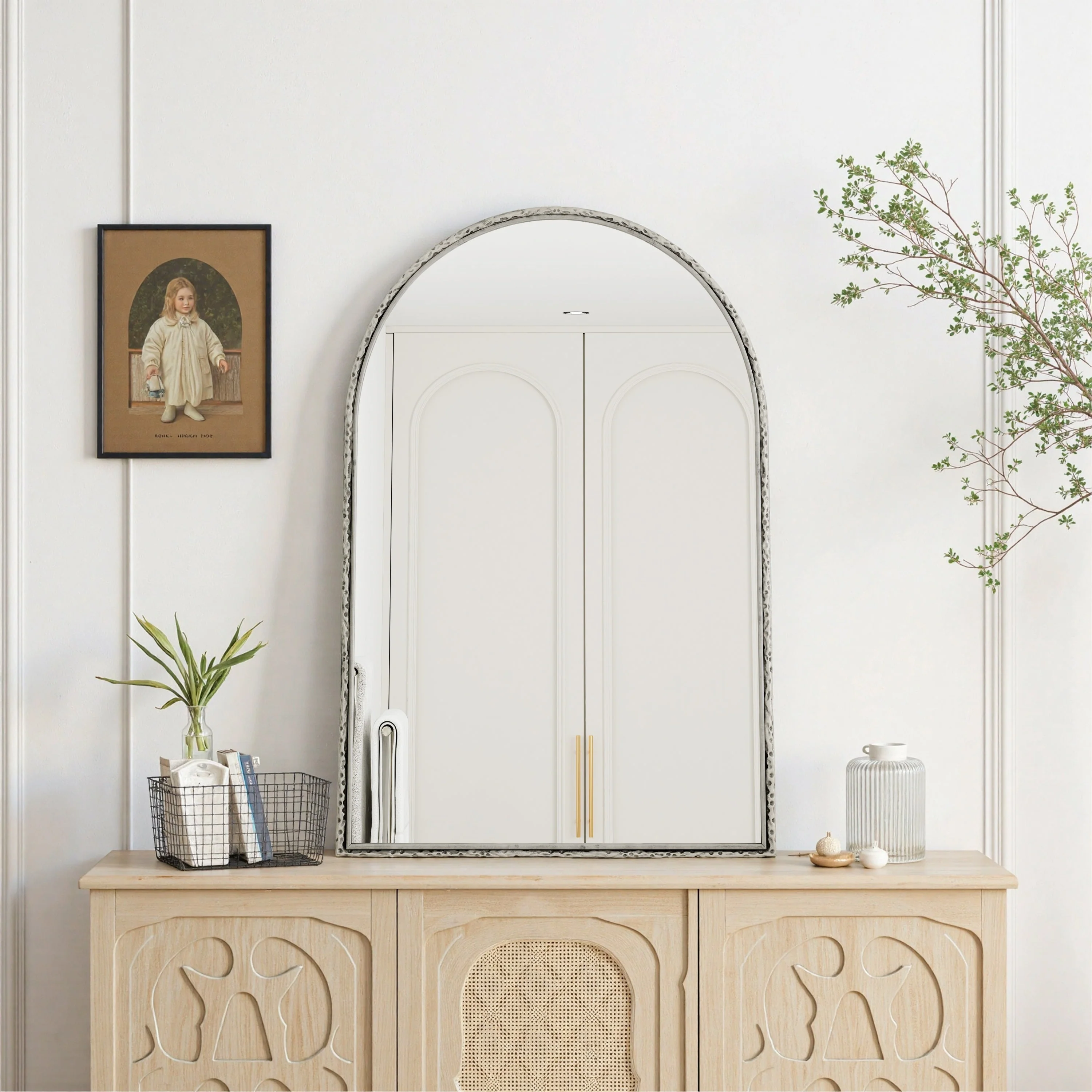 Arched Silver Wall Mirror with Tempered Glass Metal Frame - Image 13