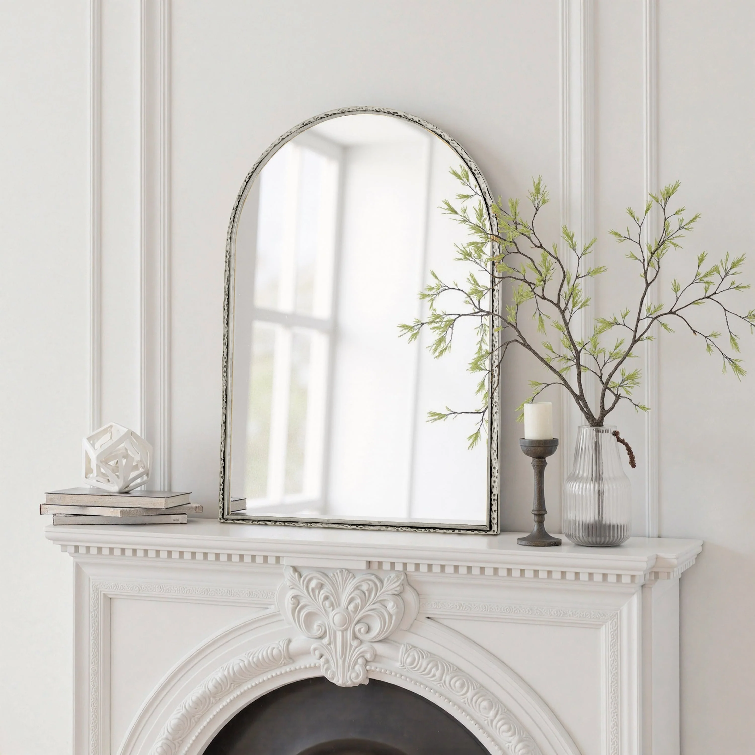 Arched Silver Wall Mirror with Tempered Glass Metal Frame - Image 2