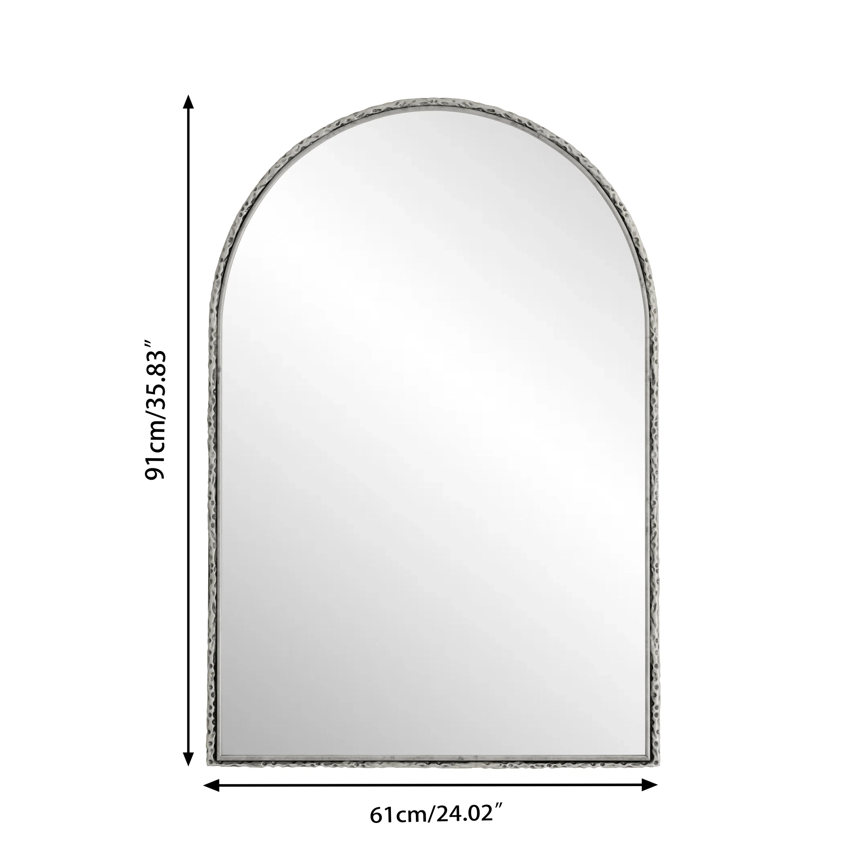 Arched Silver Wall Mirror with Tempered Glass Metal Frame - Image 3