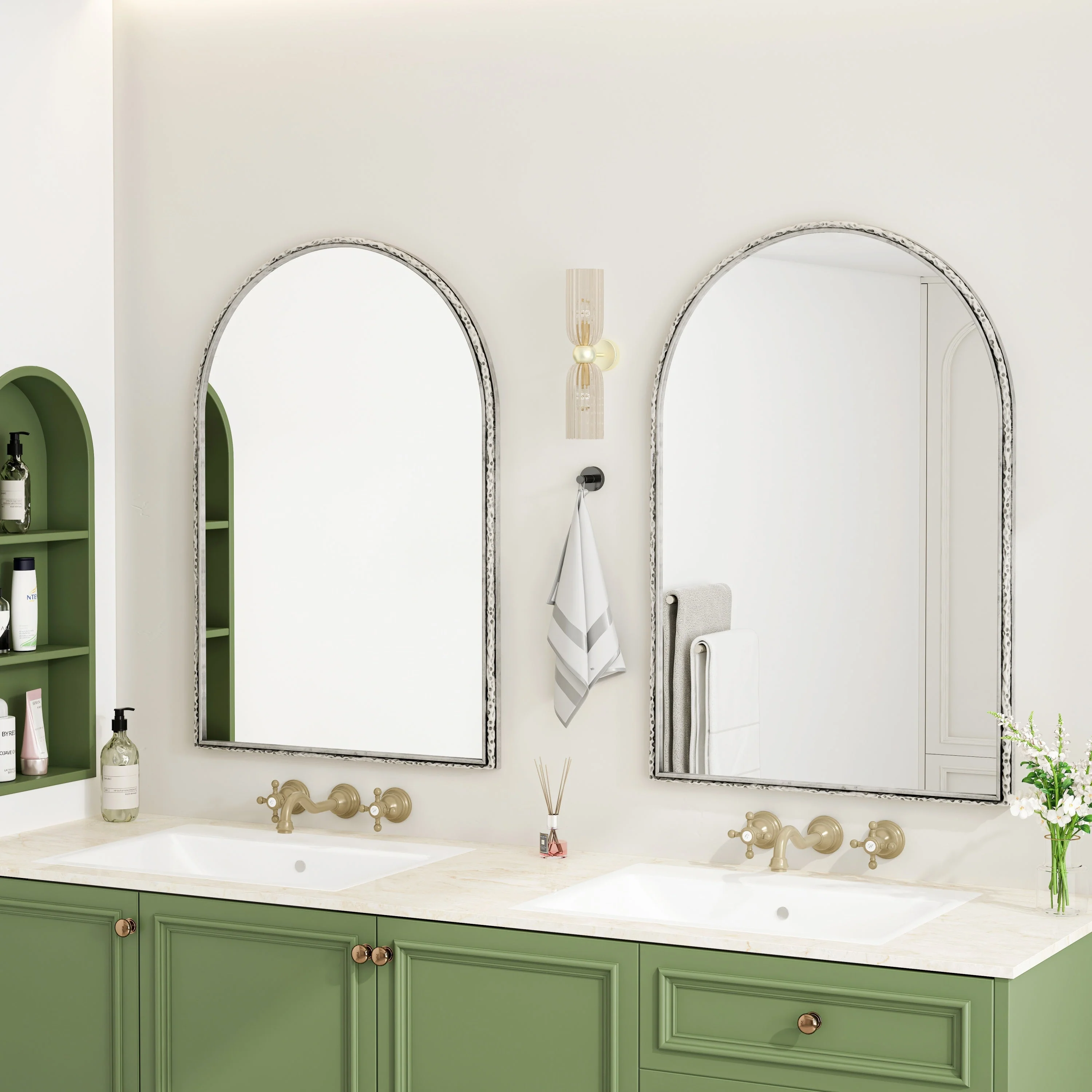 Arched Silver Wall Mirror with Tempered Glass Metal Frame - Image 6
