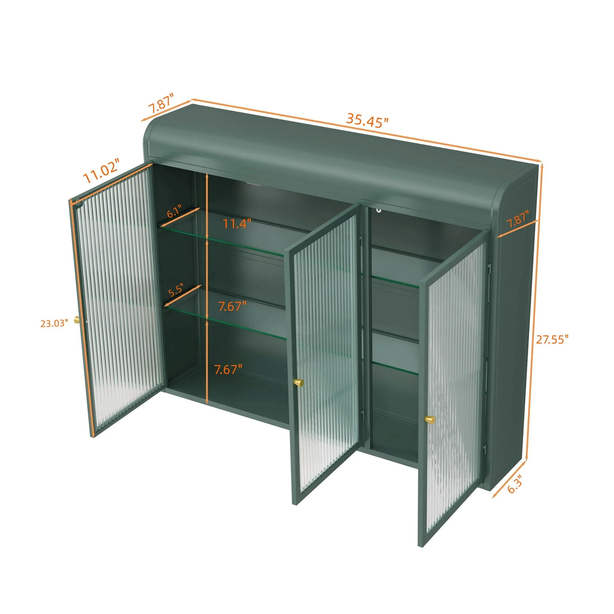 Arched Wall Mounted Cabinet, 3 Door Storage For Kitchen - Dark Green - Image 4