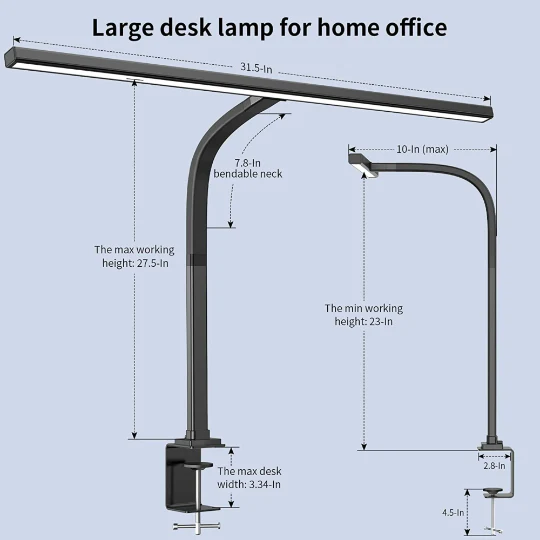 Architect Desk Lamp with Adjustable Arm and 31.5-Inch LED Light Bar – Glare-Reducing Modern Clamp Design for Optimal Workspace Lighting - Image 7