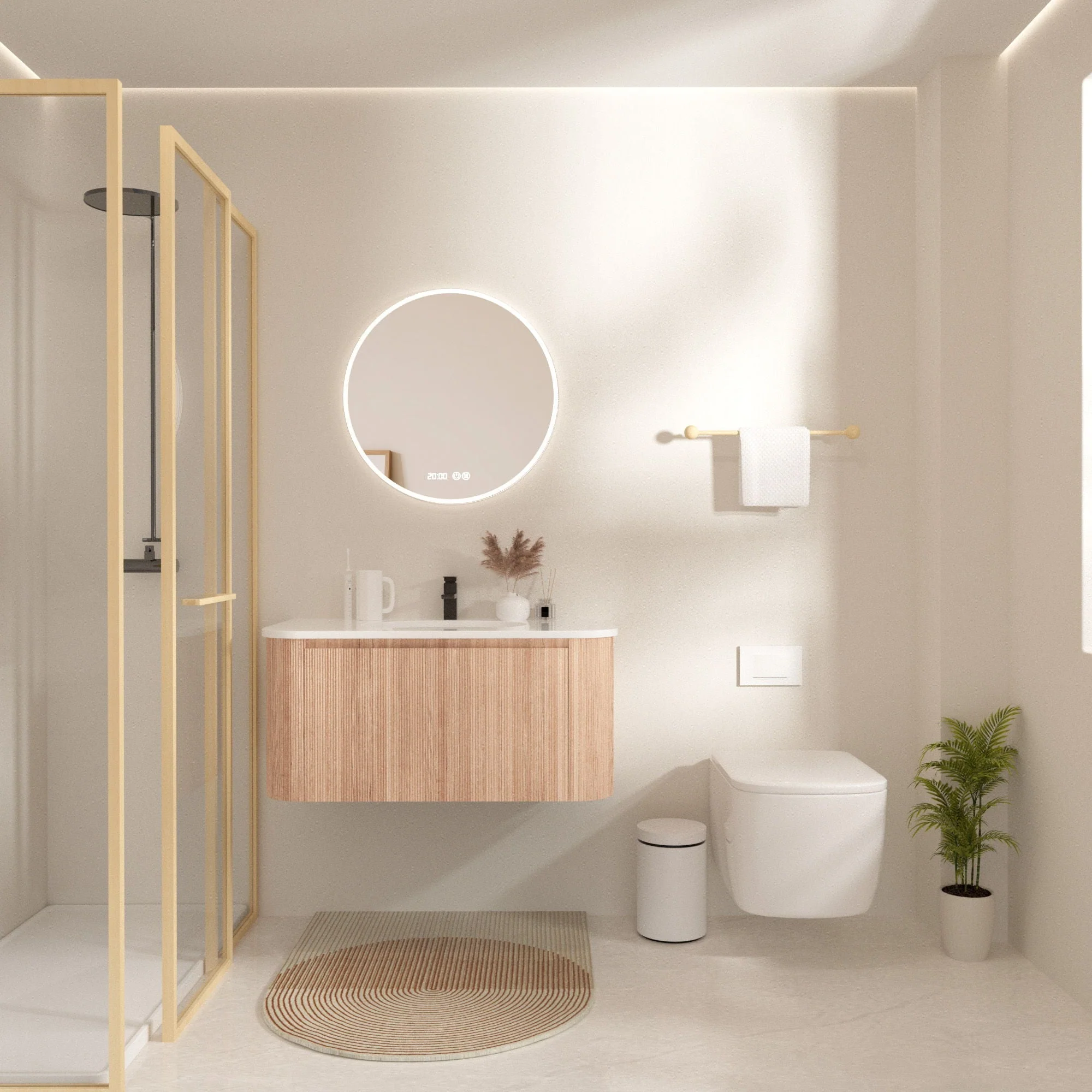 Arcora - Wall Mounted Bathroom Vanity With Curved Design - Natural Wood - Image 3