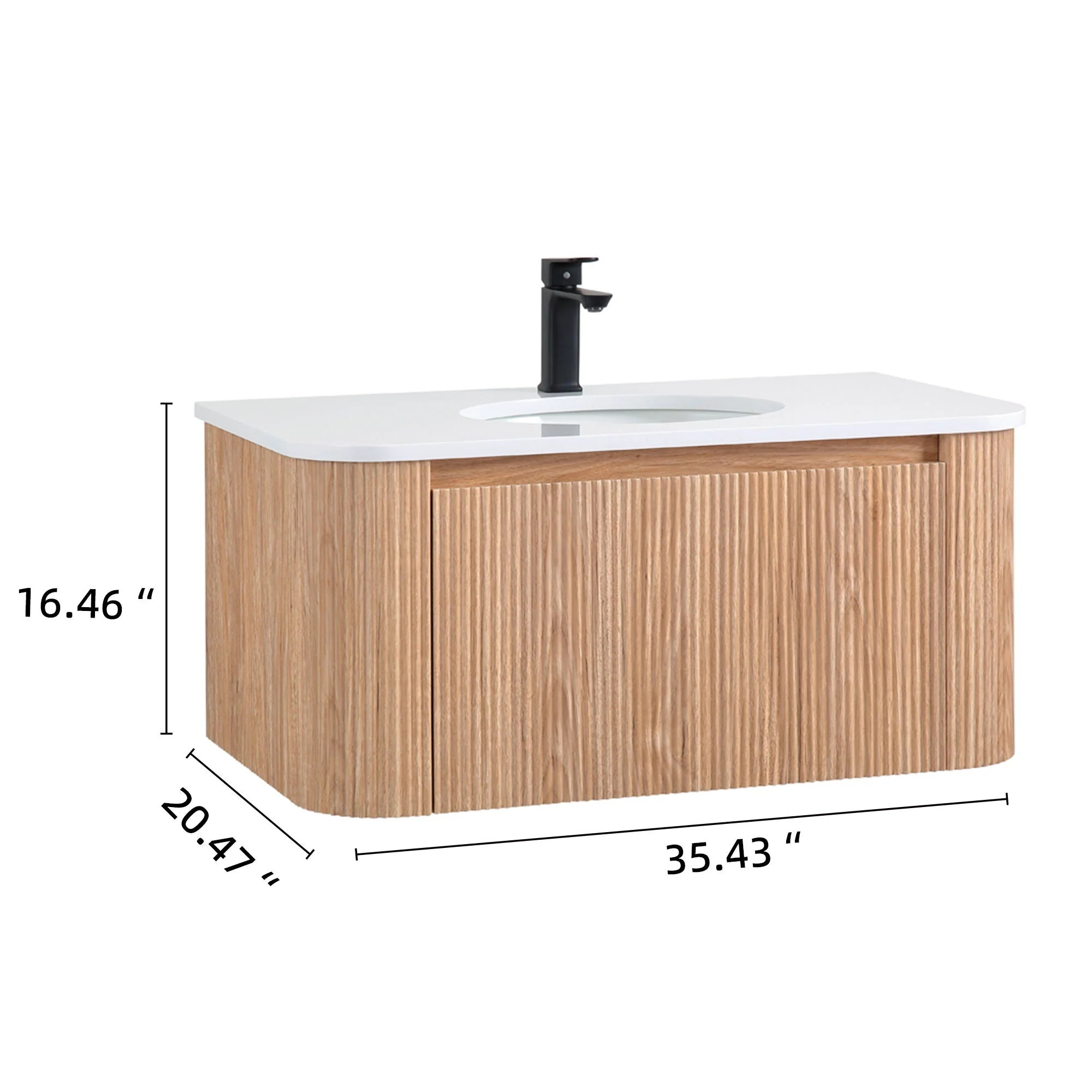 Arcora - Wall Mounted Bathroom Vanity With Curved Design - Natural Wood - Image 4