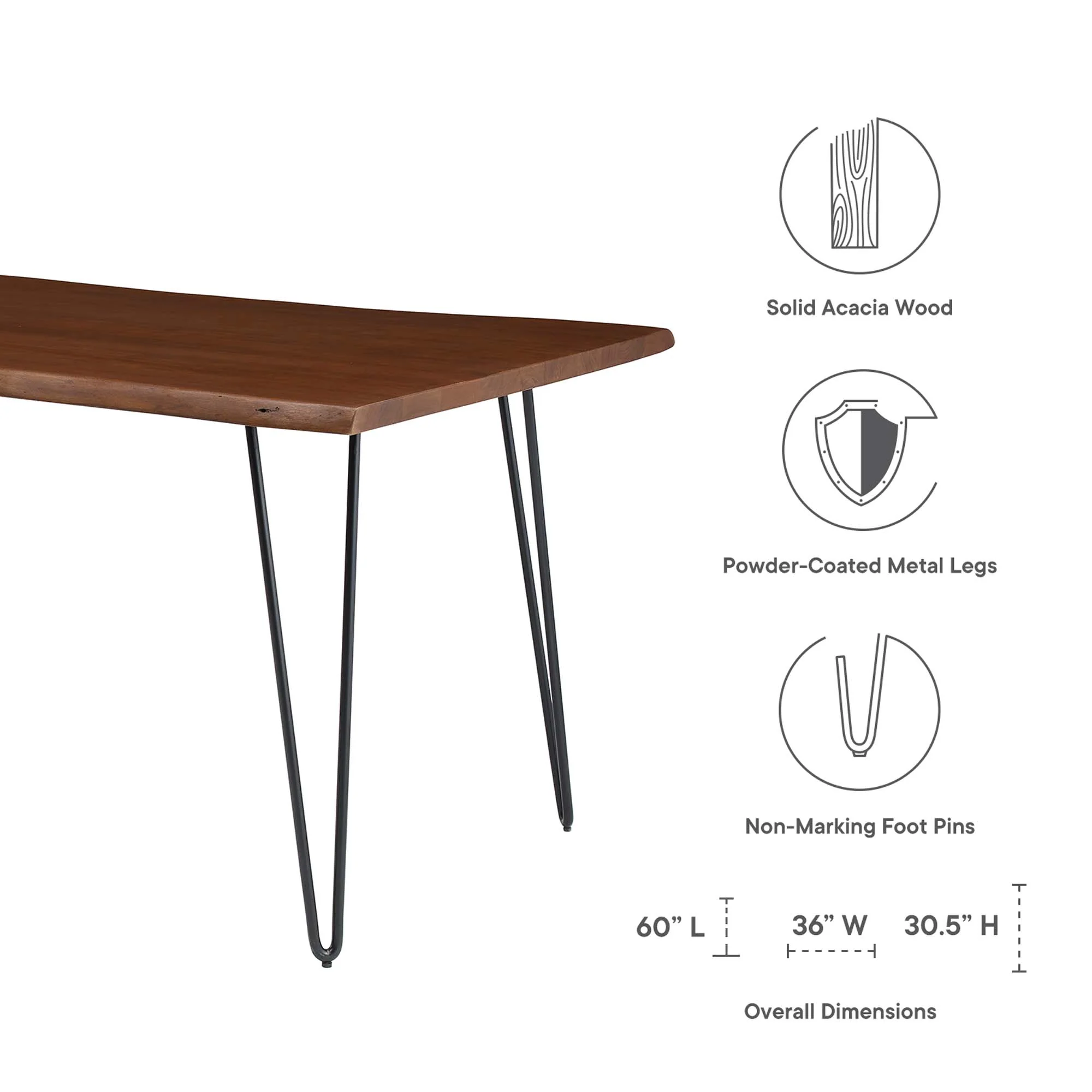 Ardor 60" Live Edge Acacia Wood Dining Table by Modway - Image 13
