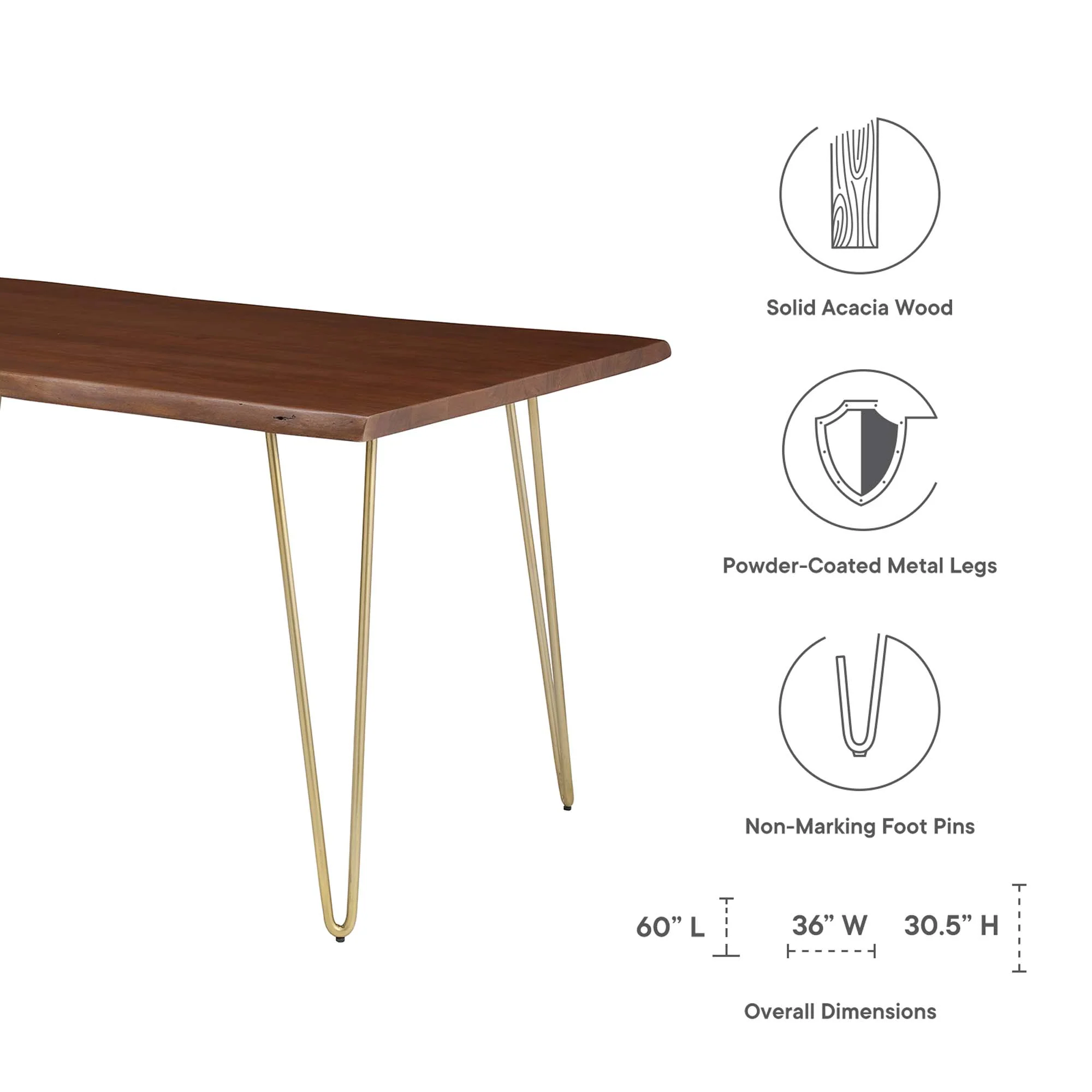 Ardor 60" Live Edge Acacia Wood Dining Table by Modway - Image 2