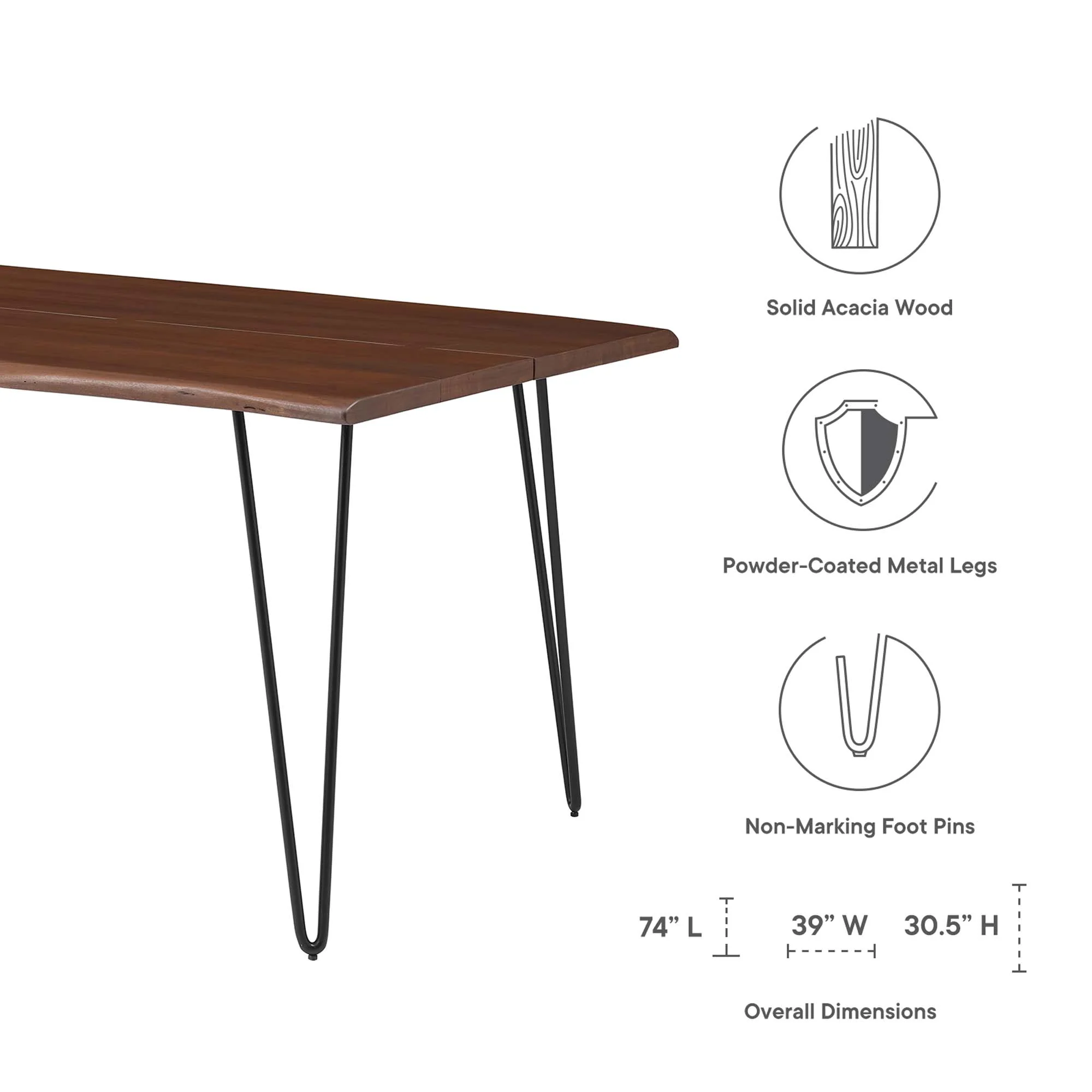 Ardor 74" Live Edge Acacia Wood Dining Table by Modway - Image 13
