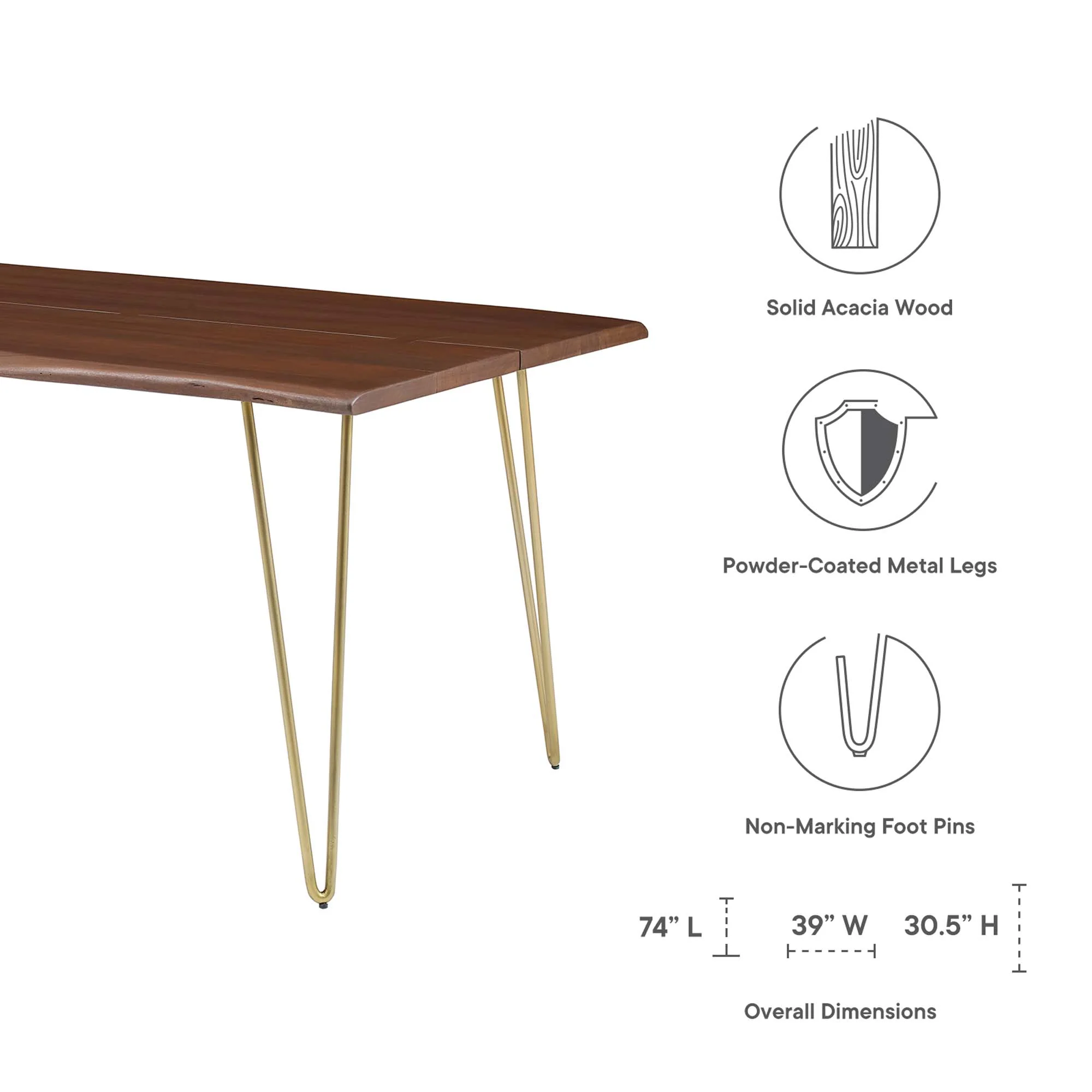 Ardor 74" Live Edge Acacia Wood Dining Table by Modway - Image 2