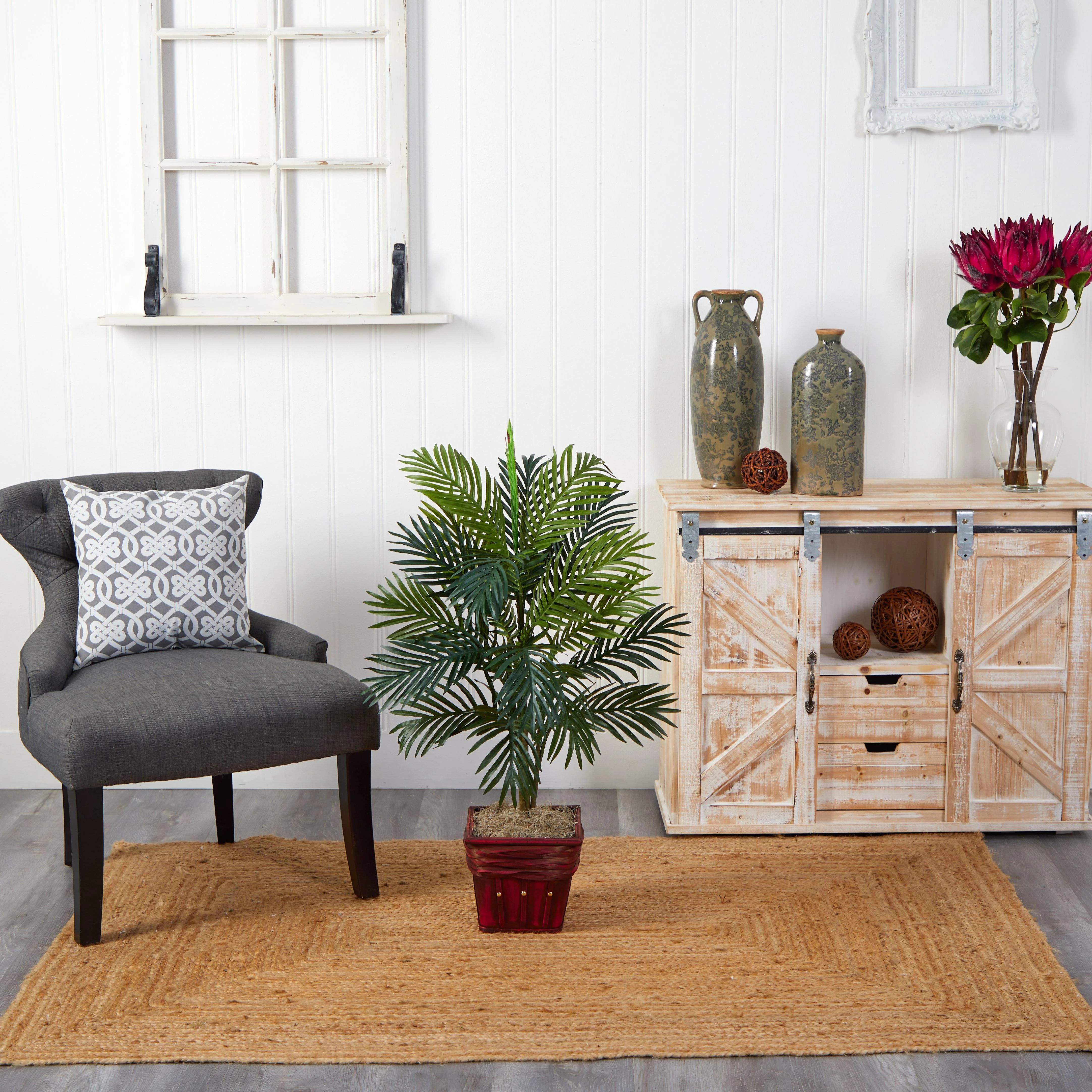 Areca Palm w/Wicker Basket Silk Plant - Image 2