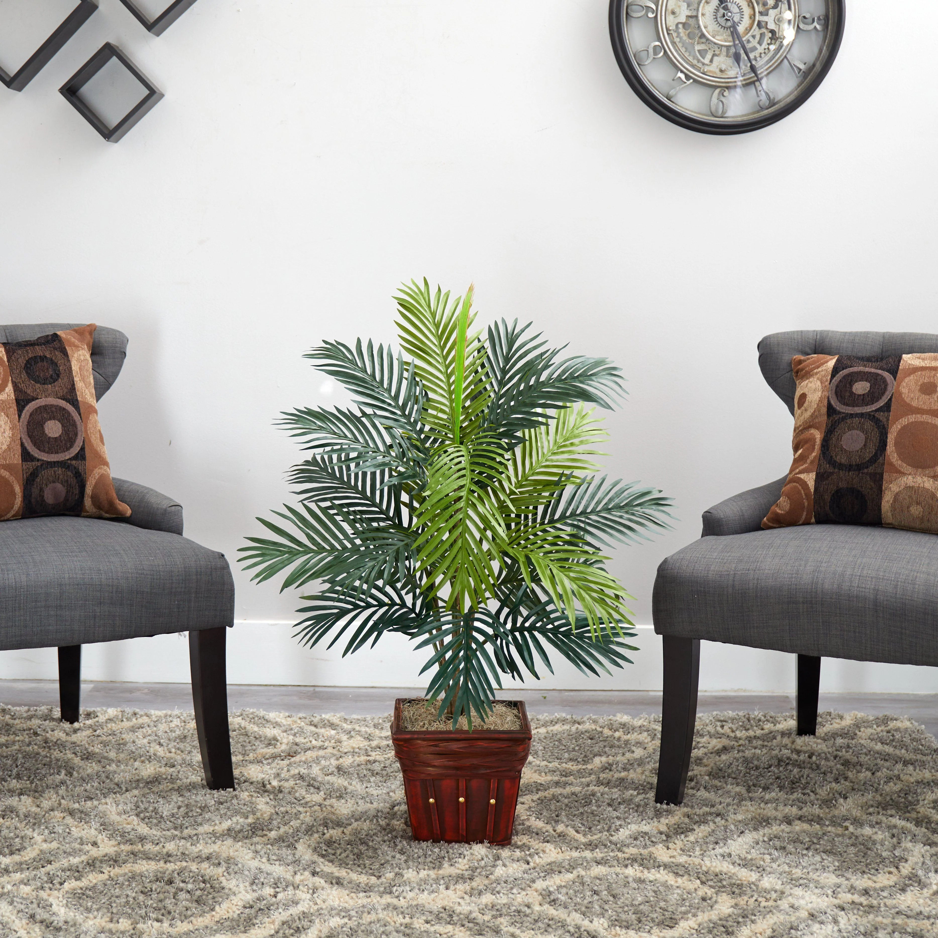 Areca Palm w/Wicker Basket Silk Plant - Image 3