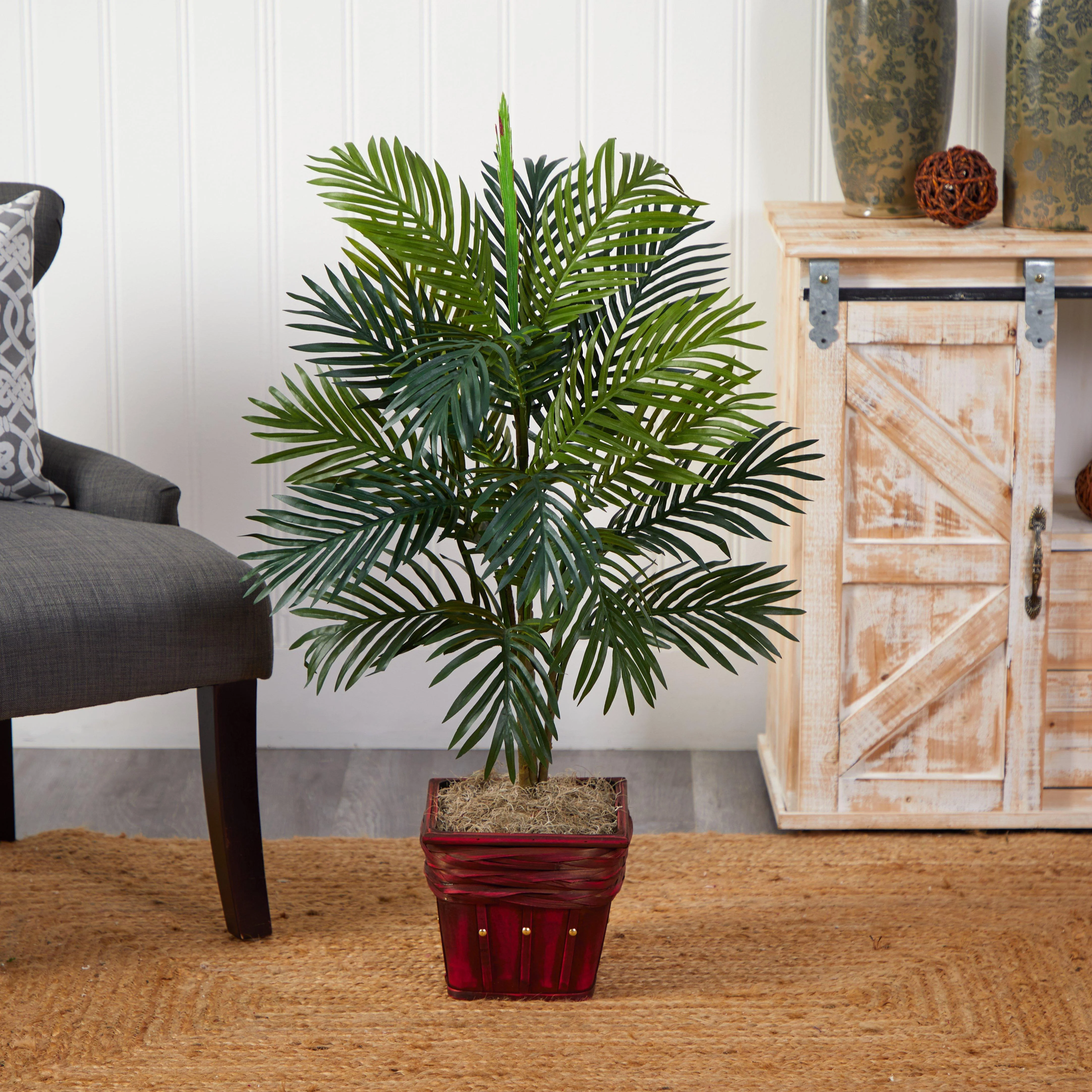 Areca Palm w/Wicker Basket Silk Plant - Image 5