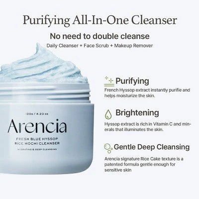 Arencia Rice Mochi Cleanser Fresh Blue Hyssop 4.23oz - Image 3