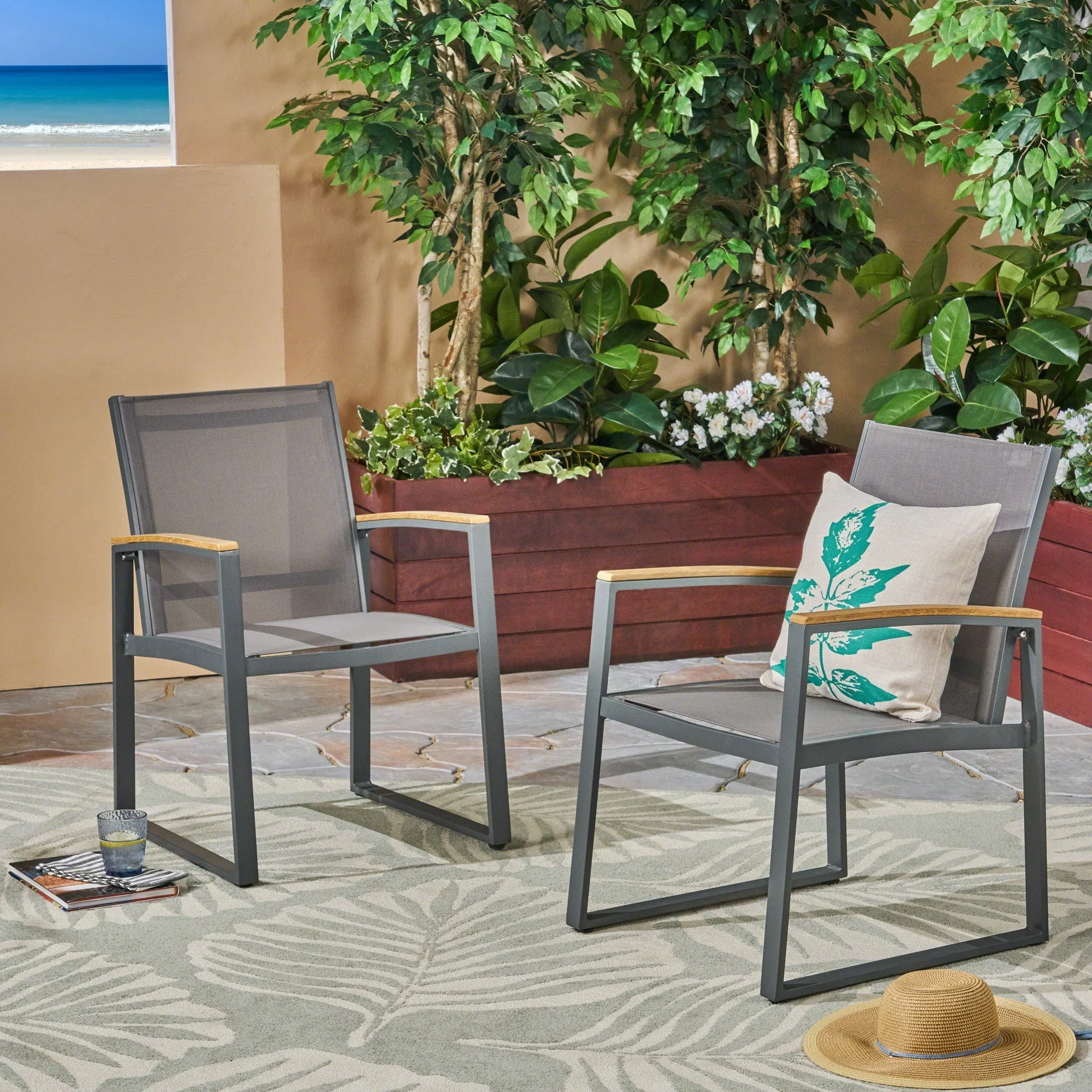 Aresha Metal Outdoor Dining Armchair (Set of 2) - Gray - Image 2