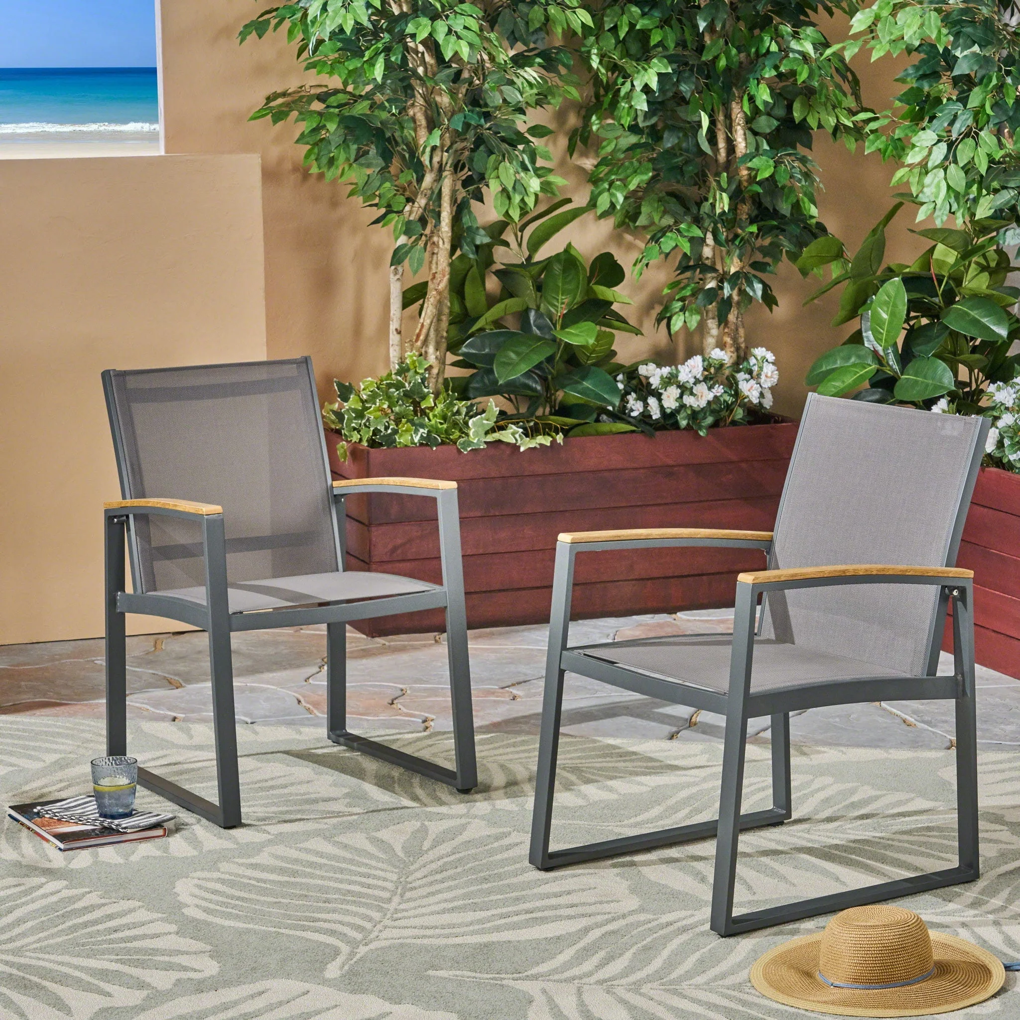 Aresha Metal Outdoor Dining Armchair (Set of 2) - Gray - Image 4