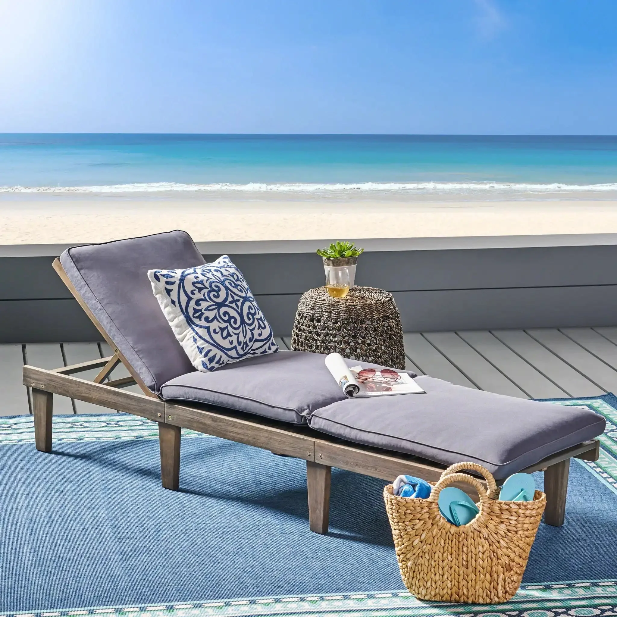 Ariana - Wood Chaise Lounge With Cushion - Image 5