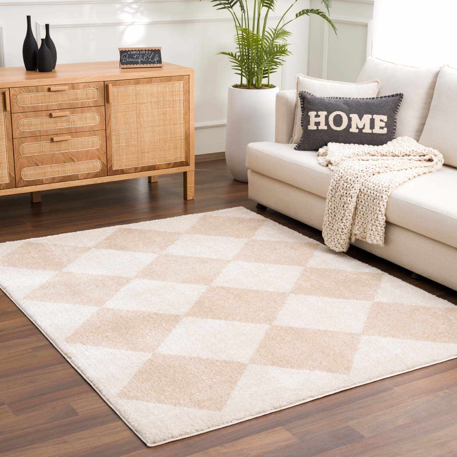 Arilla Beige Washable Diamond Area Rug - Image 3