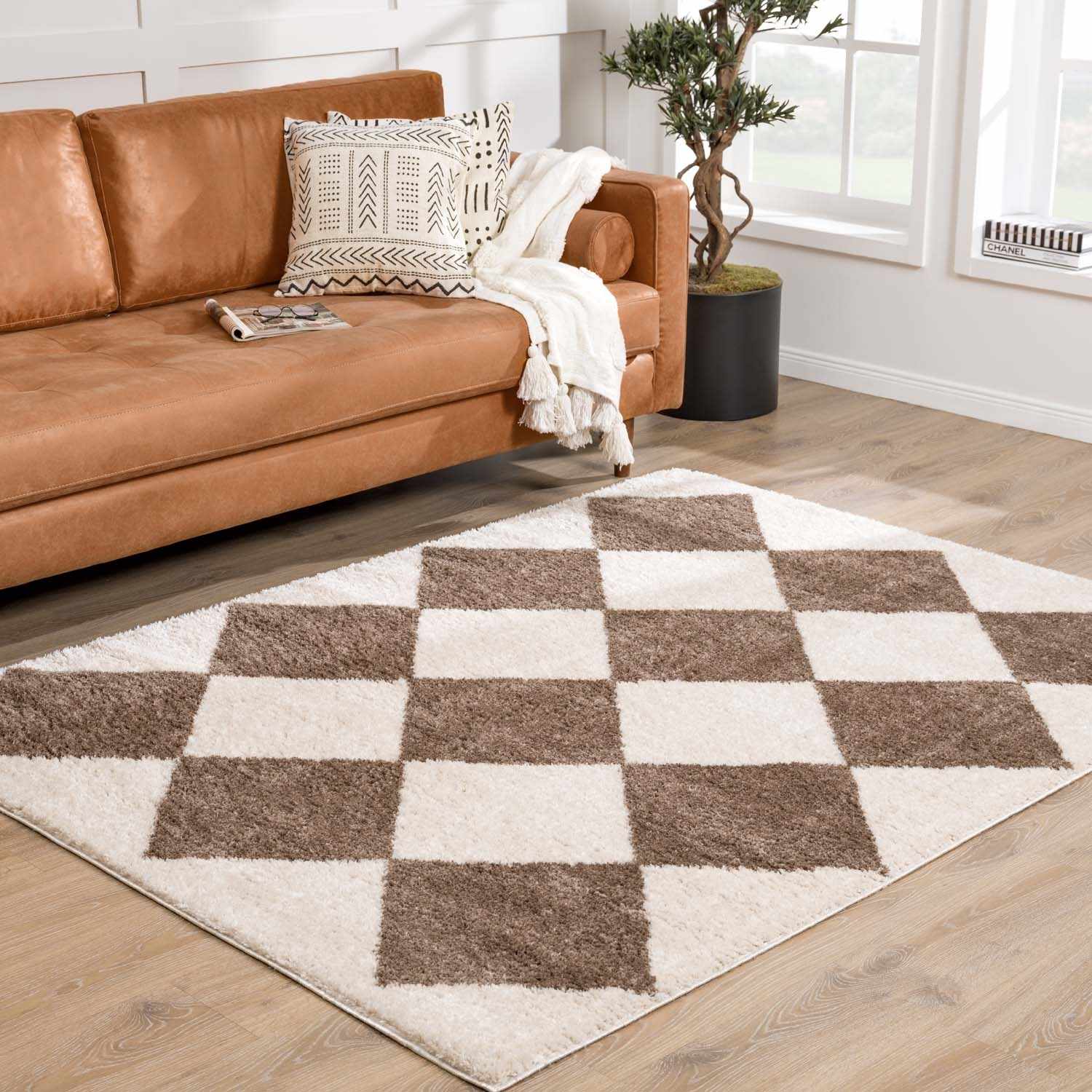 Arilla Brown Washable Diamond Area Rug - Image 2