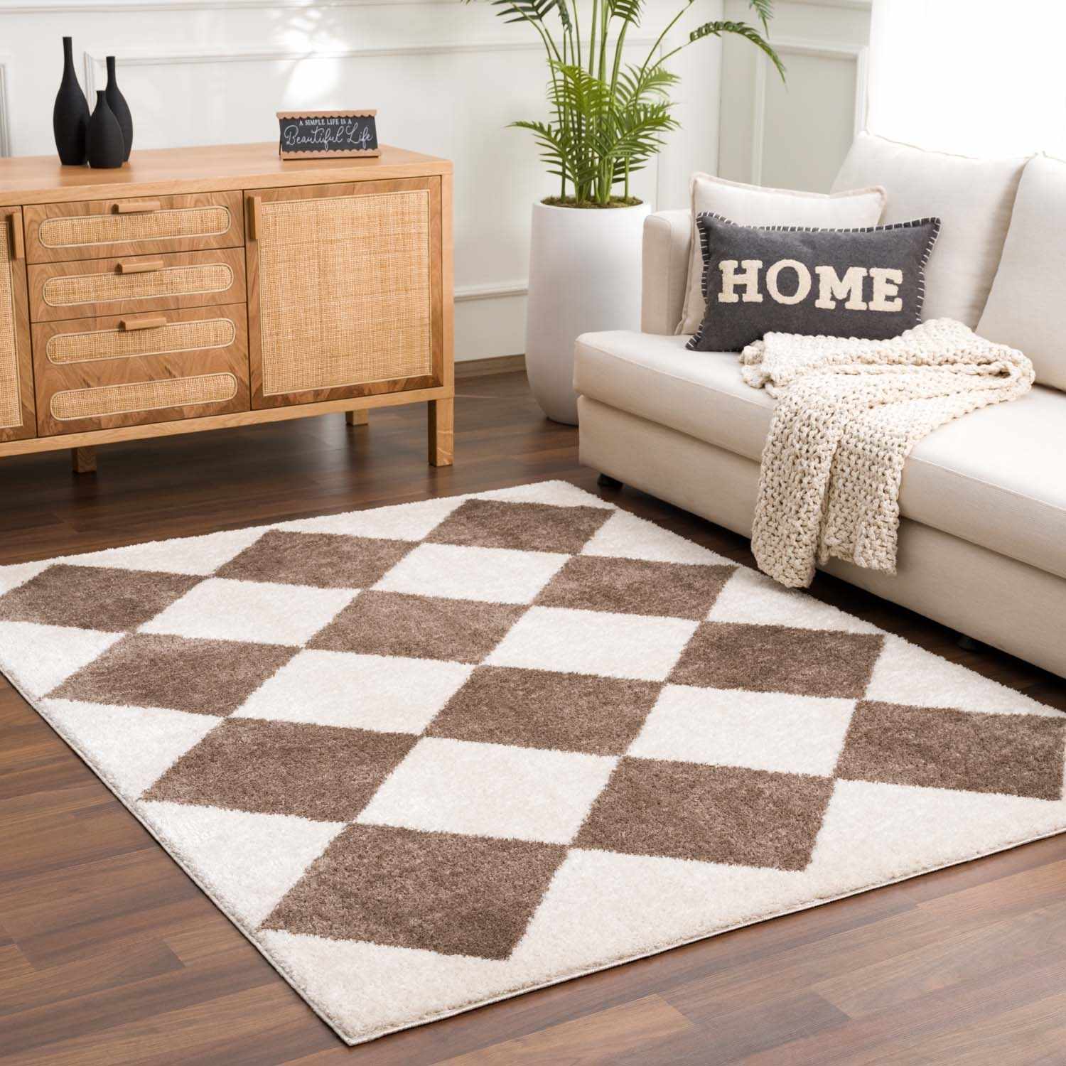 Arilla Brown Washable Diamond Area Rug - Image 3