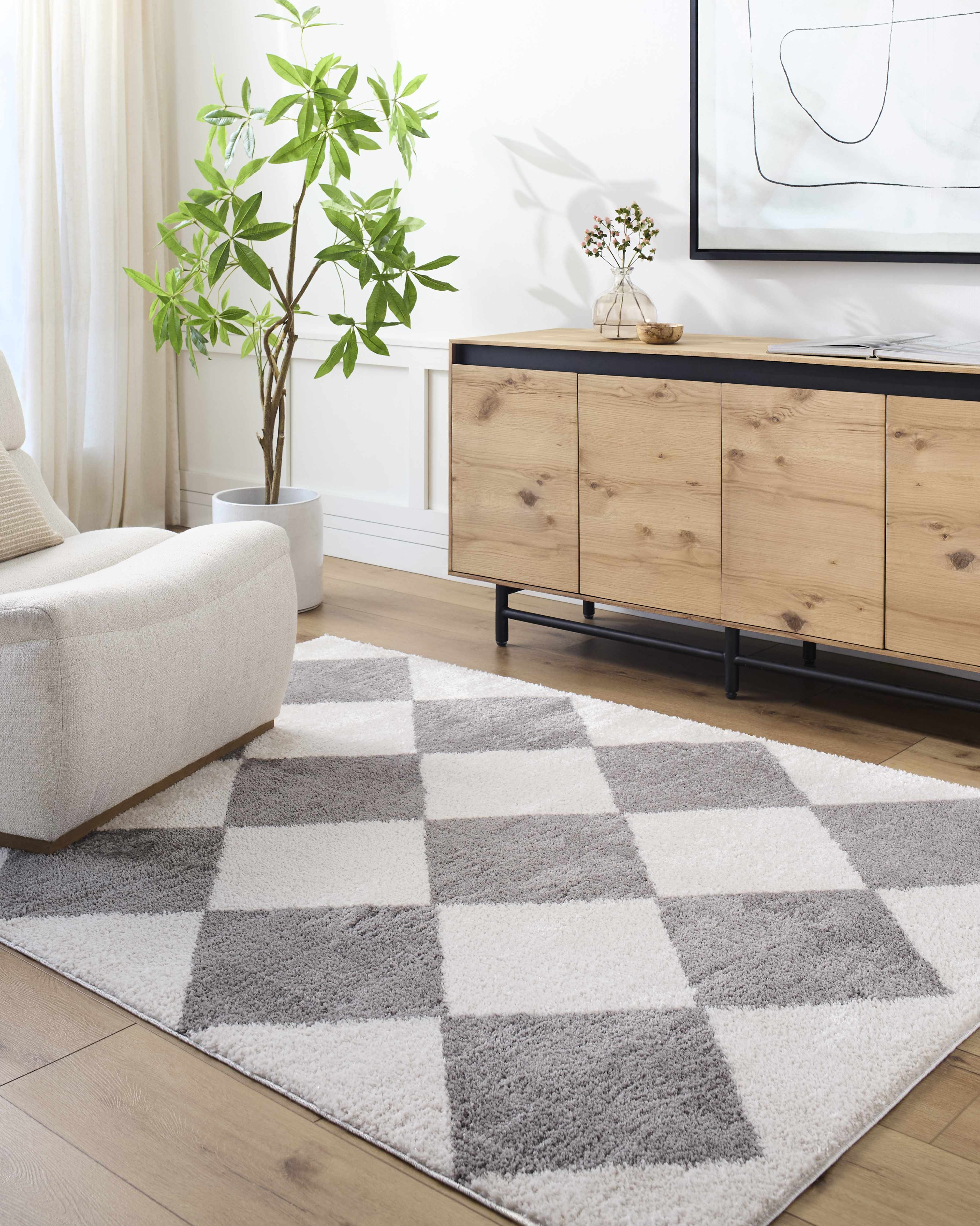 Arilla Diamond Checkered Washable Area Rug - Image 2