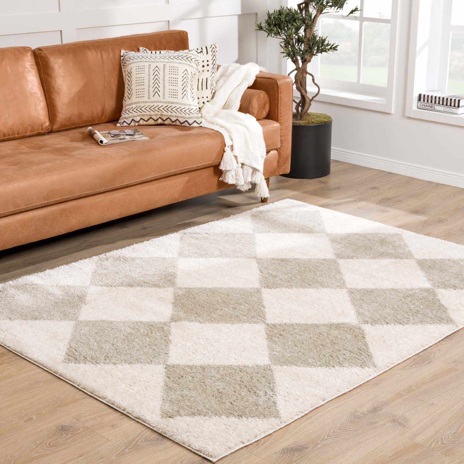 Arilla Gray Washable Diamond Area Rug - Image 2