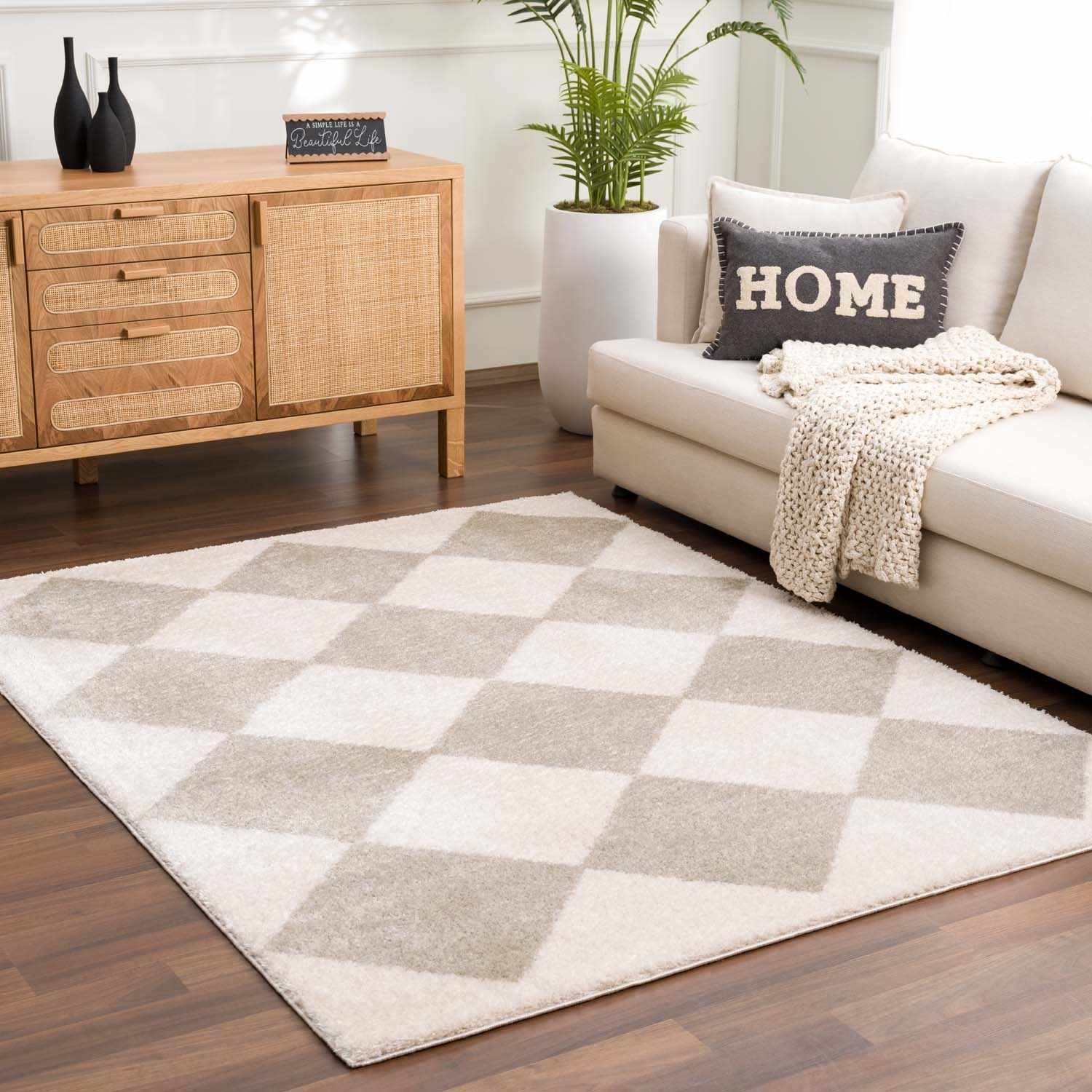 Arilla Gray Washable Diamond Area Rug - Image 3