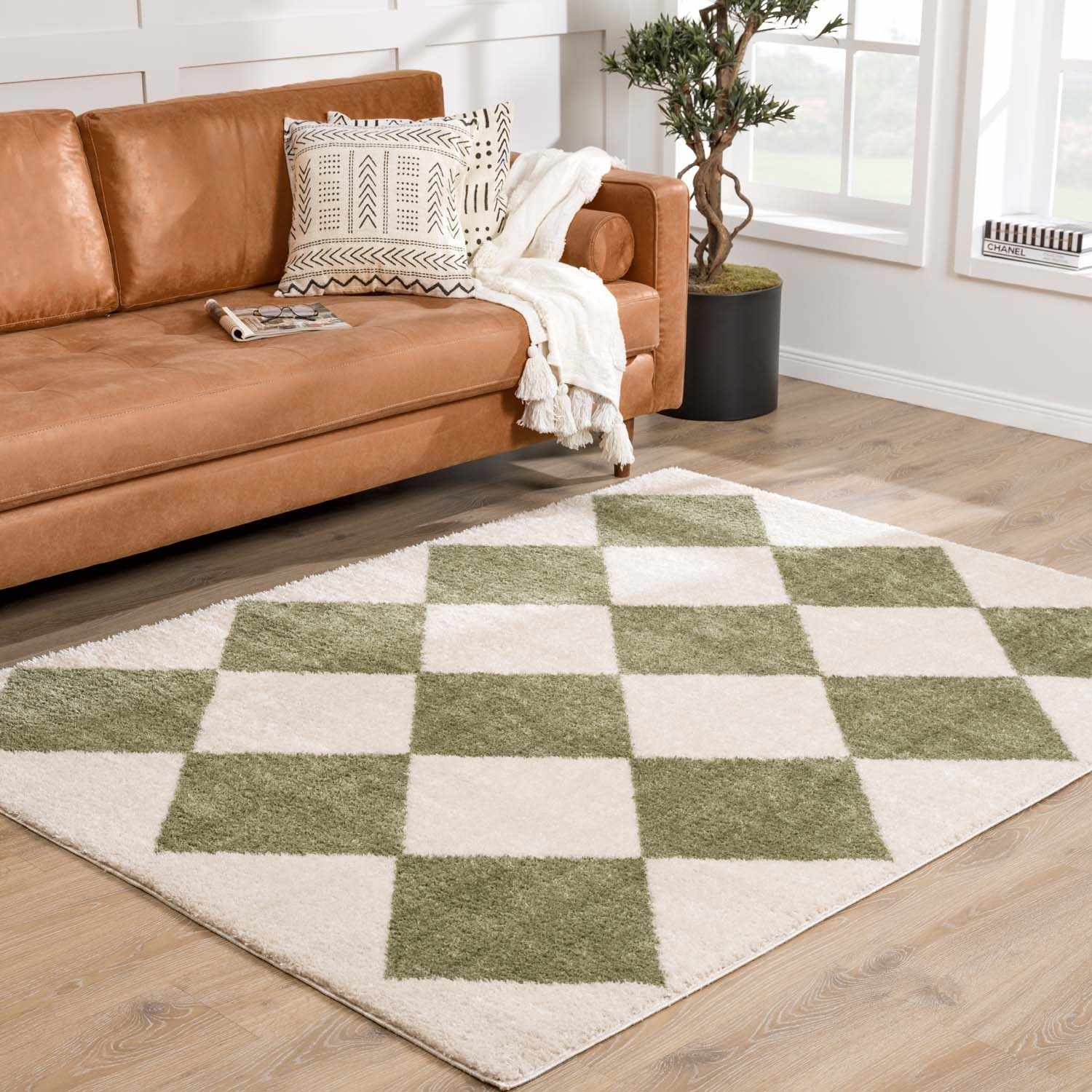 Arilla Green Washable Diamond Area Rug - Image 2