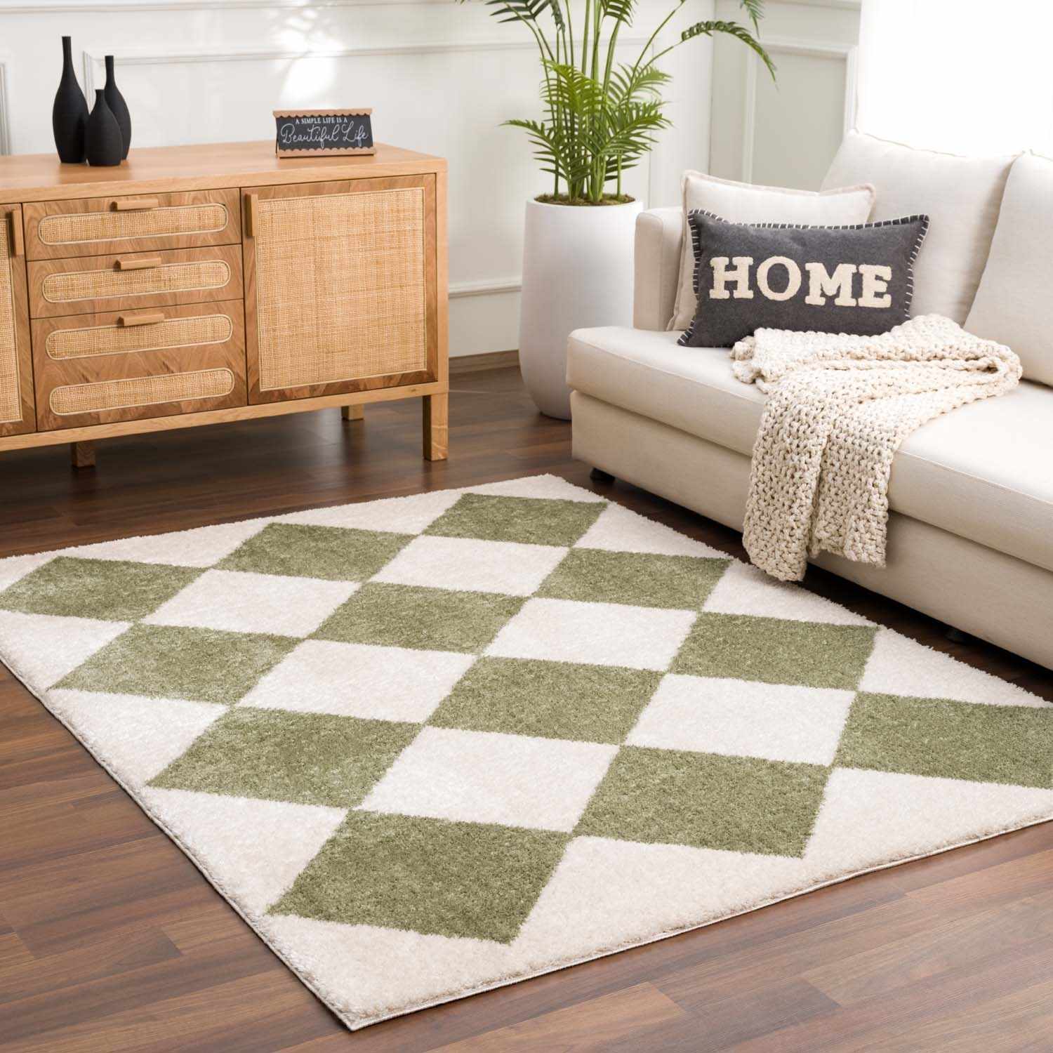 Arilla Green Washable Diamond Area Rug - Image 3