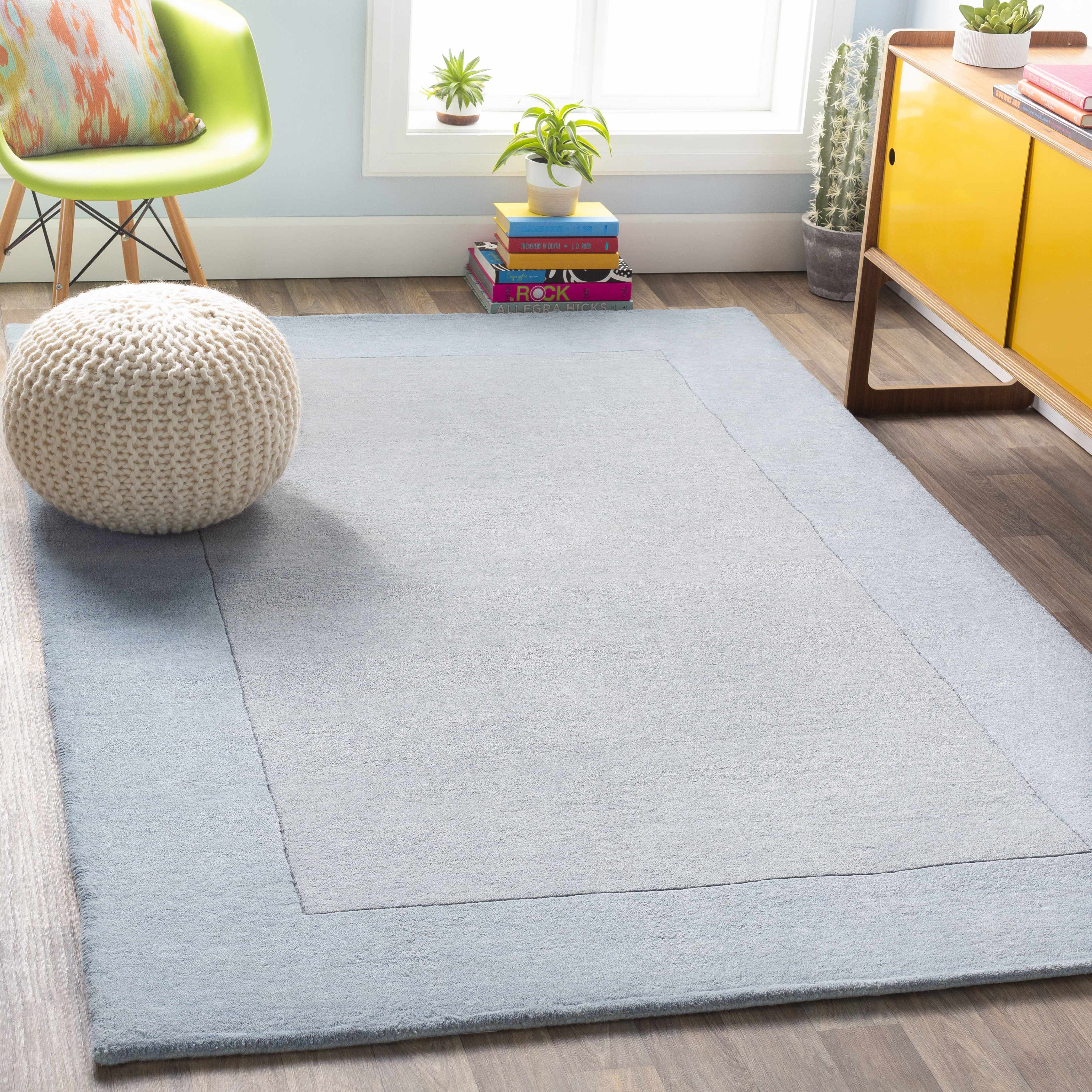 Arkabutla Solid Blue Bordered Wool Rug - Image 2