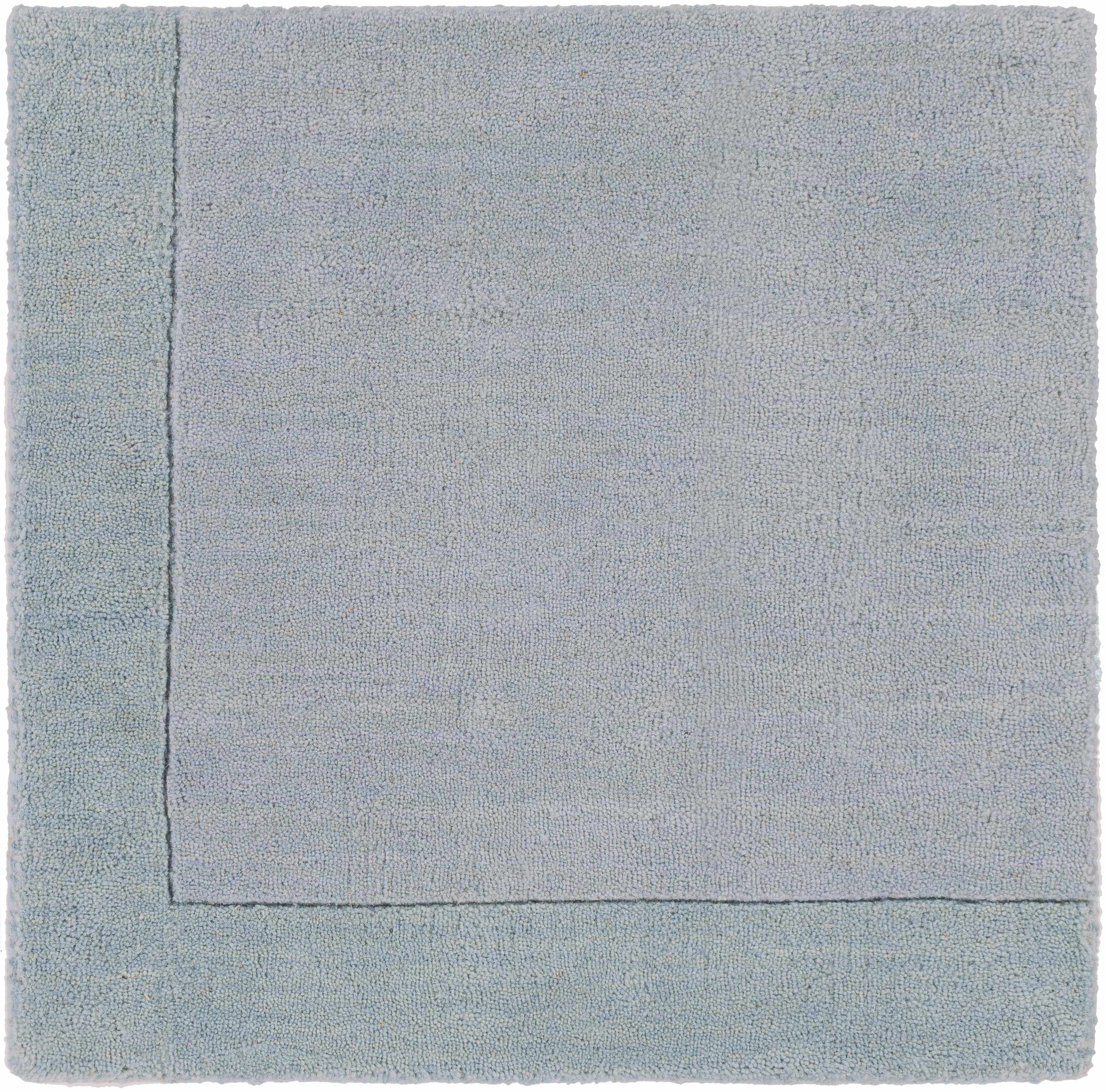 Arkabutla Solid Blue Bordered Wool Rug - Image 3