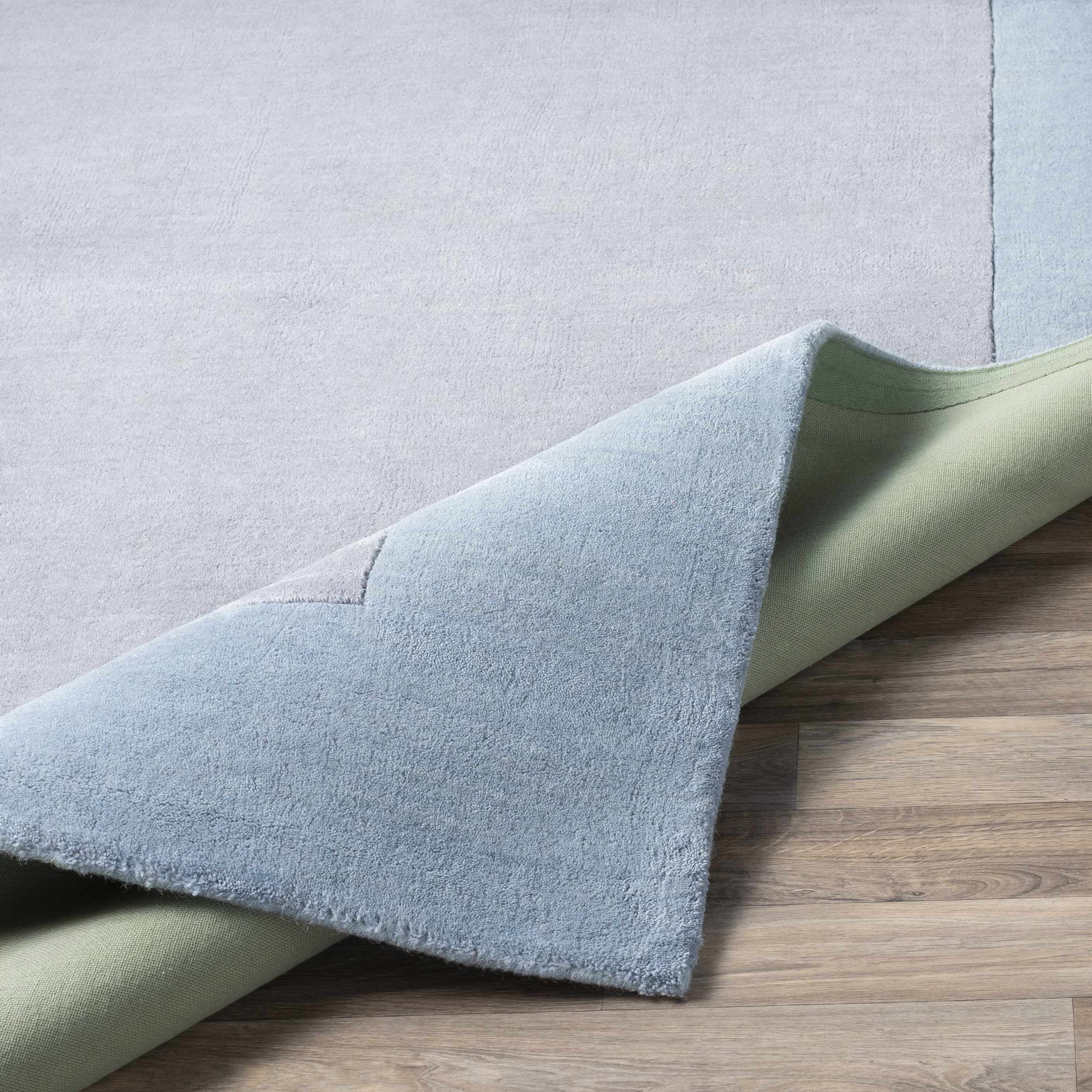 Arkabutla Solid Blue Bordered Wool Rug - Image 9