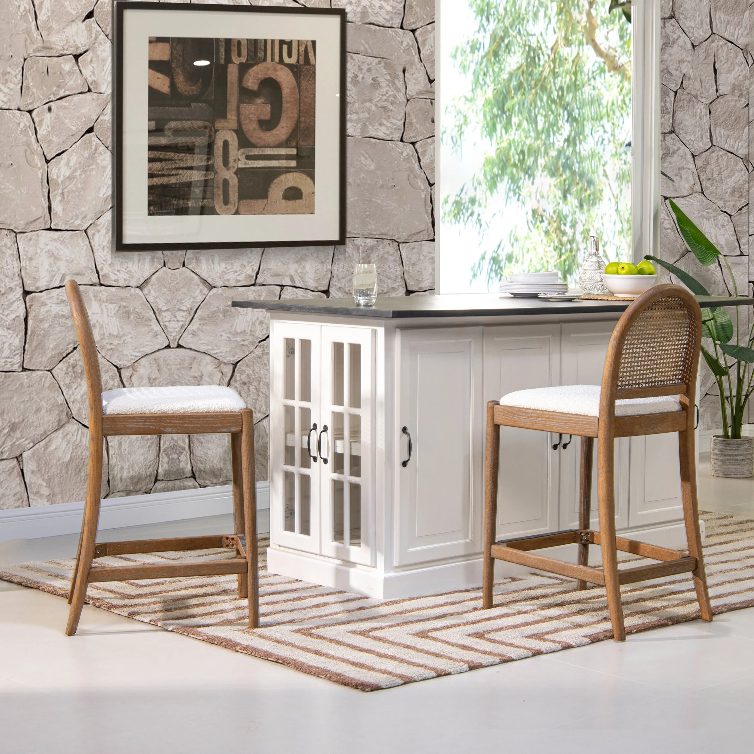 Arlin Upholstered Stool with Curved Back and Footrest - Set of 2 - Image 12