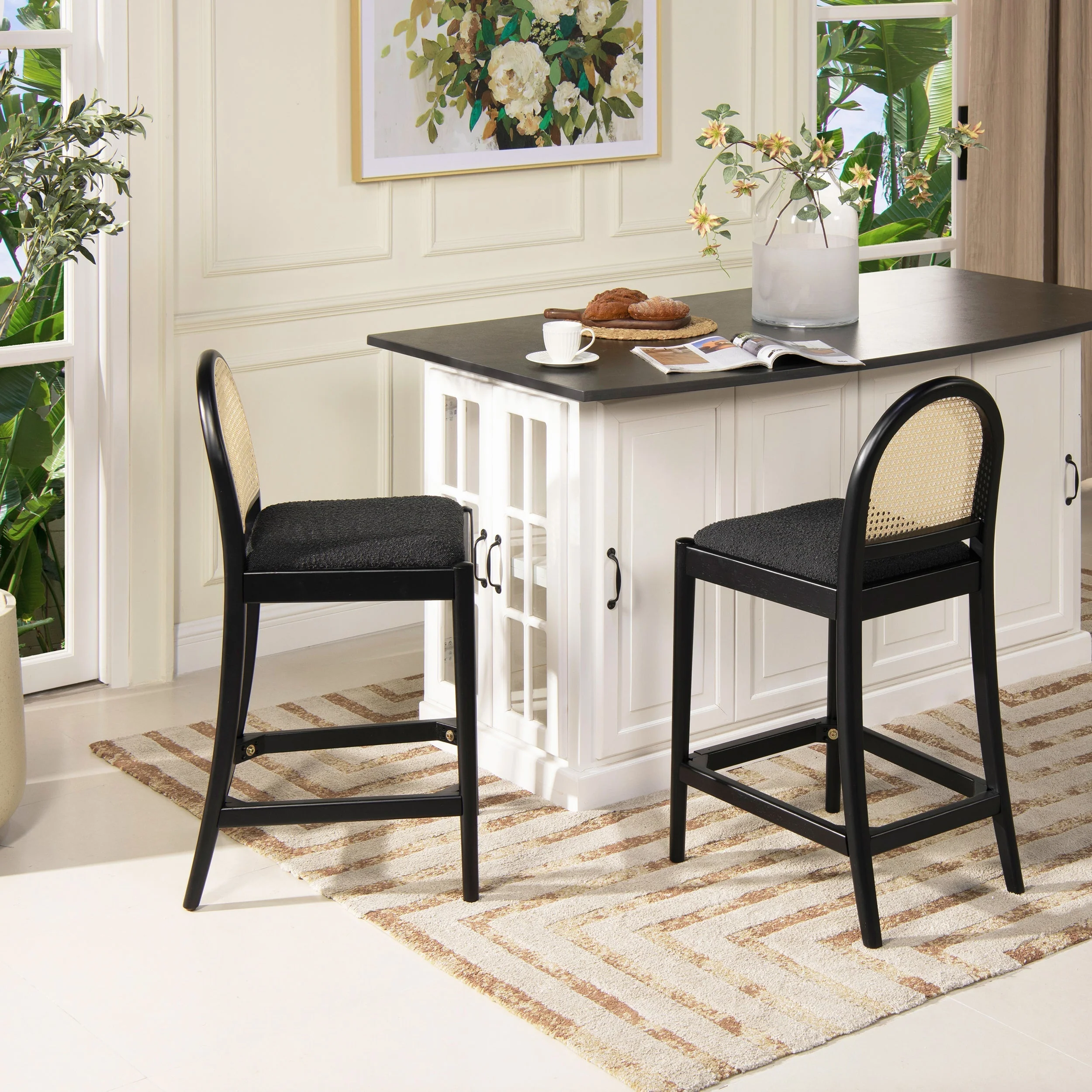 Arlin Upholstered Stool with Curved Back and Footrest - Set of 2 - Image 2