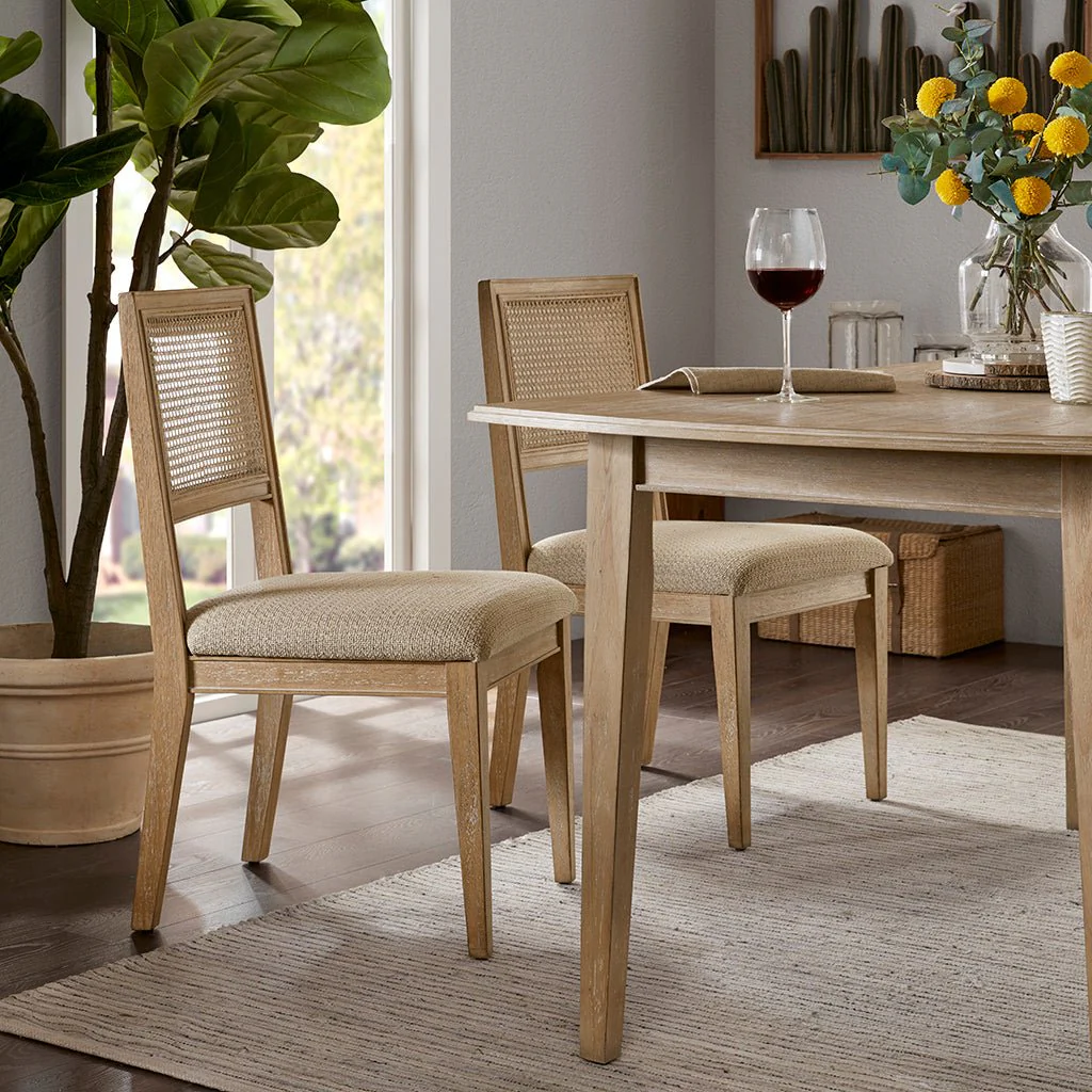 Armless Dining Chair with Cane Back and Tapered Wood Legs - Set of 2 - Image 9