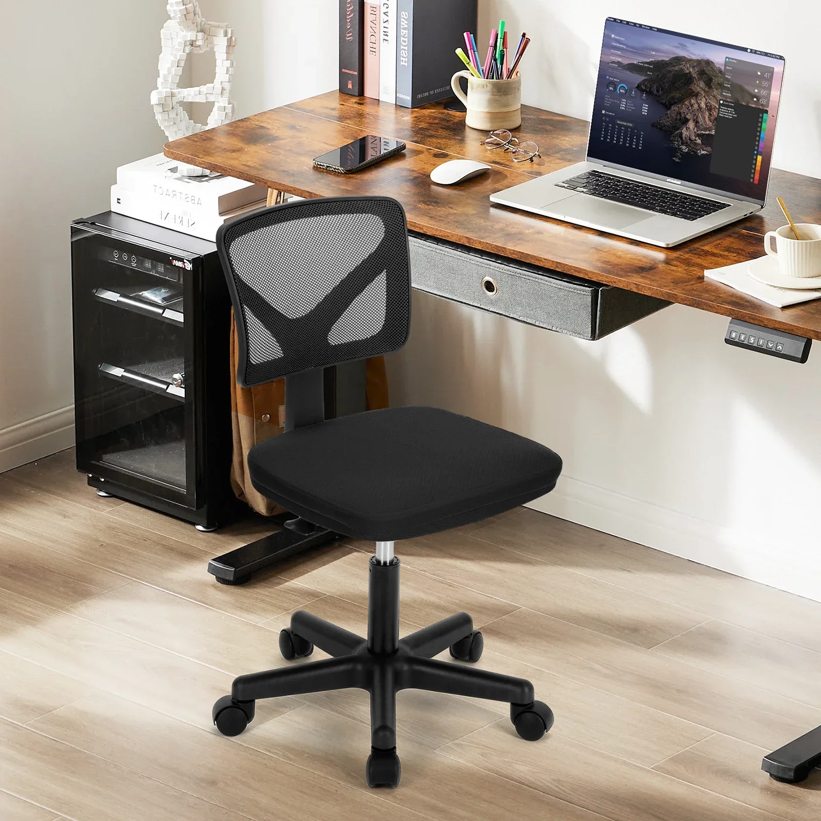 Armless Mesh Office Chair Low Back Adjustable Height Swivel Computer Chair - Image 2