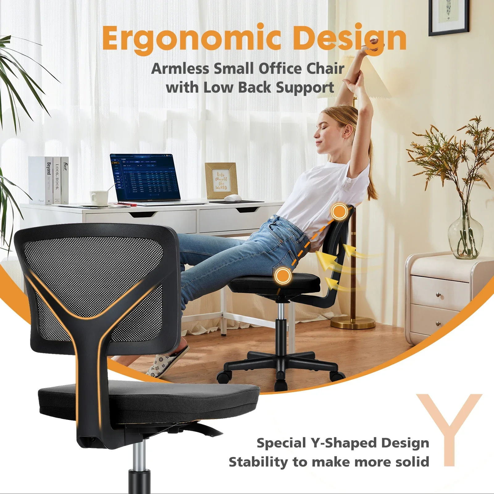 Armless Mesh Office Chair Low Back Adjustable Height Swivel Computer Chair - Image 4
