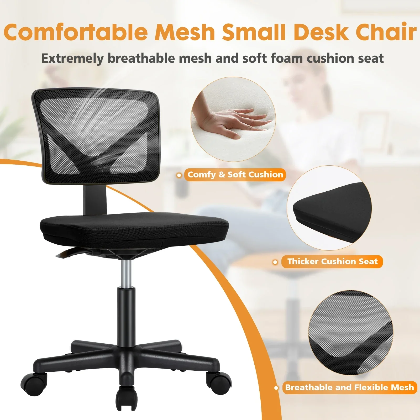Armless Mesh Office Chair Low Back Adjustable Height Swivel Computer Chair - Image 6
