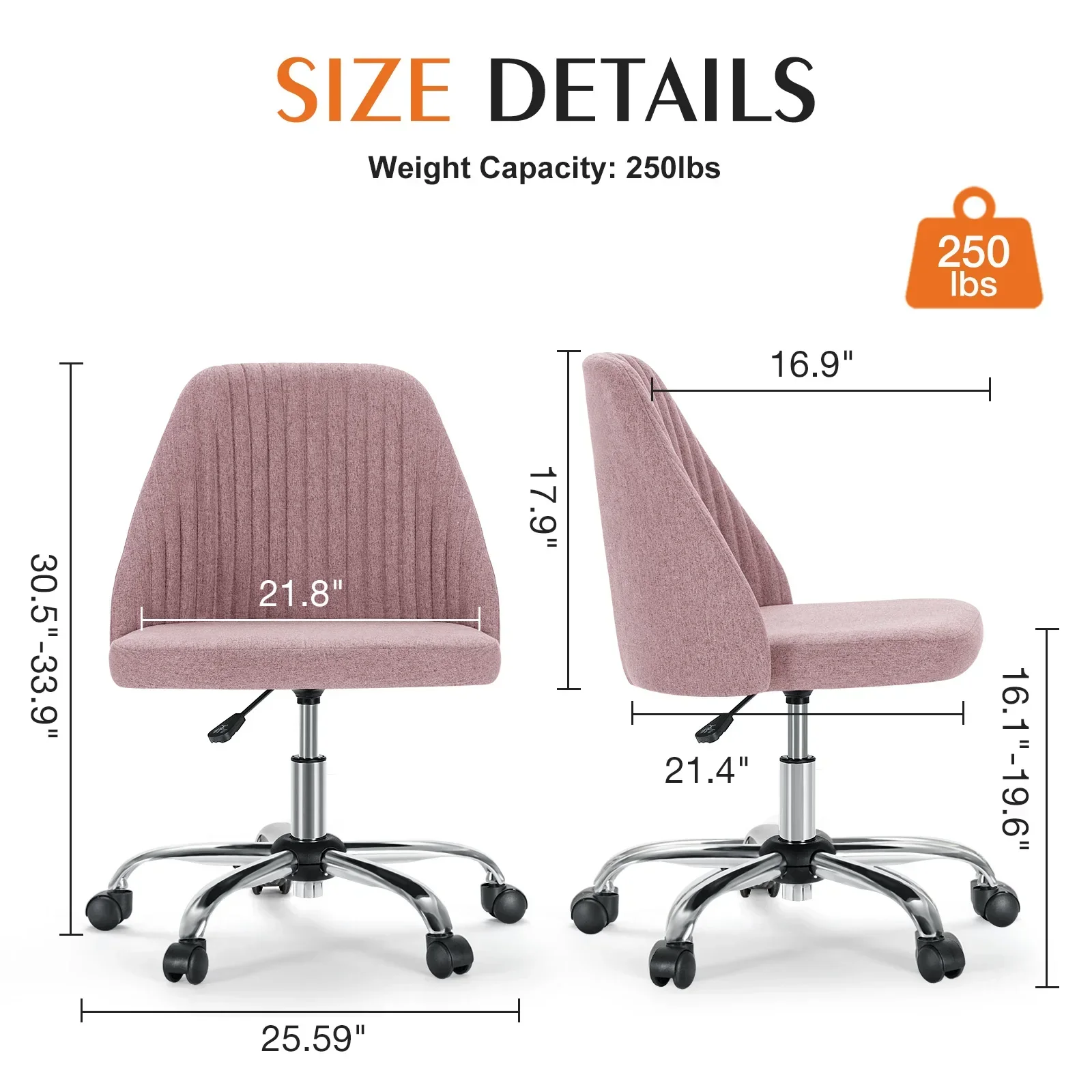 Armless Small Desk Office Chair Swivel Vanity Task Chair with Back and Wheels - Image 3