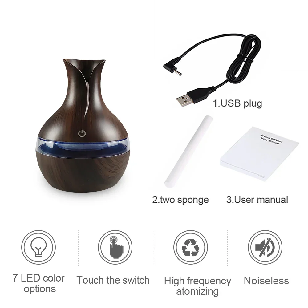 Aromatherapy Diffuser 300ml Cool Mist Humidifier 7-Color LED USB Rechargeable - Image 7