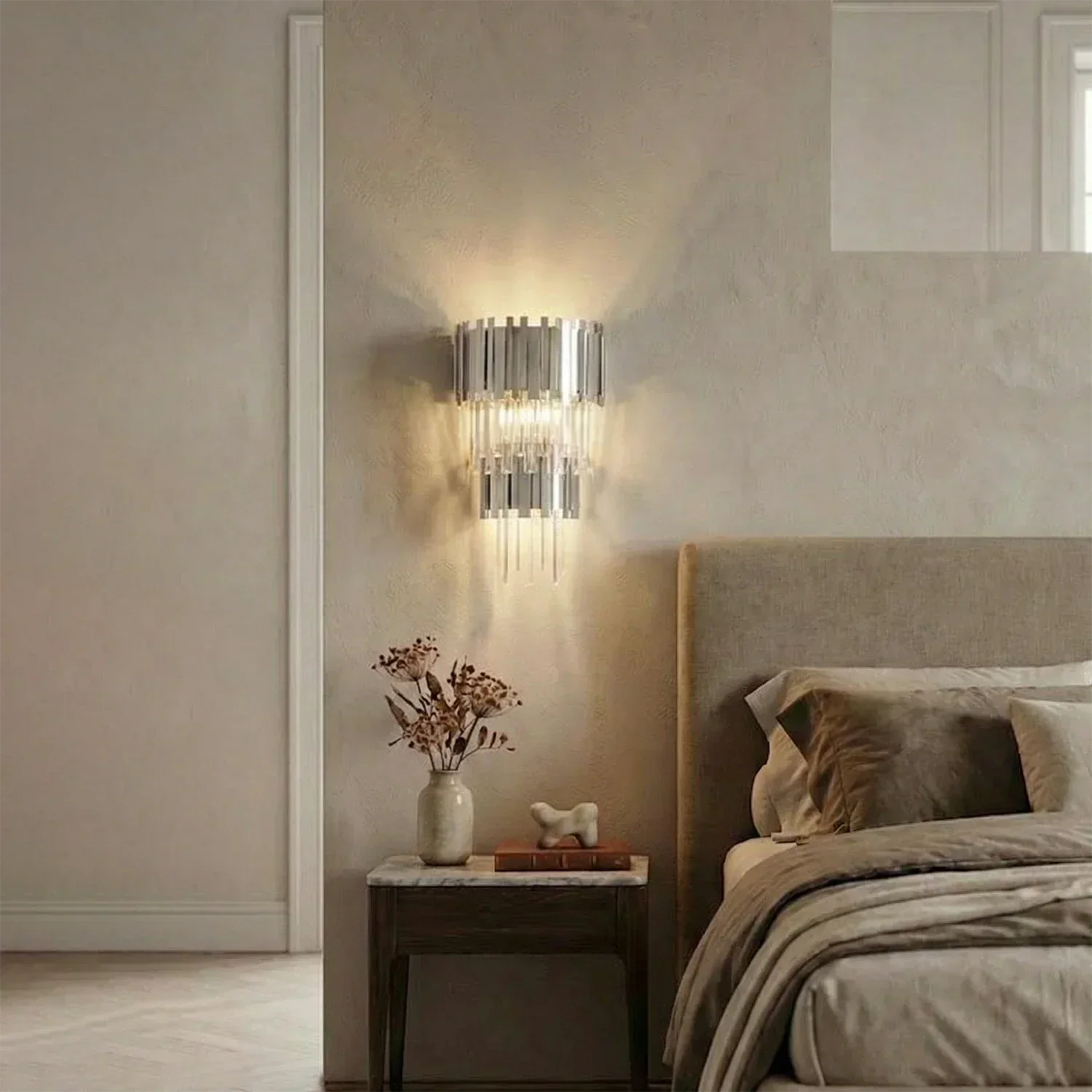Art Deco Crystal Wall Sconce Gold Chrome – Empire Style E12 Dimmable Wall Light - Image 14