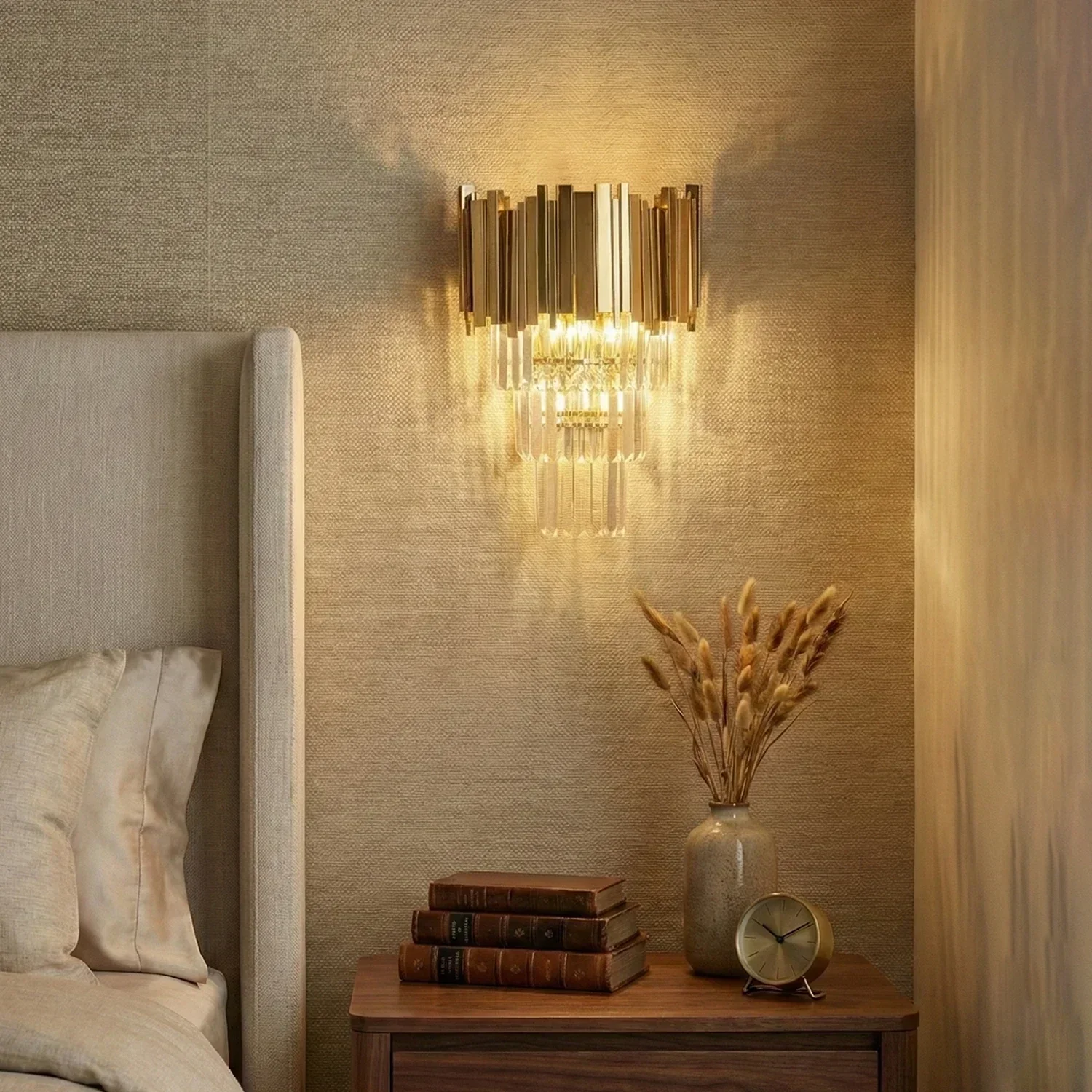 Art Deco Crystal Wall Sconce Gold Chrome – Empire Style E12 Dimmable Wall Light - Image 3