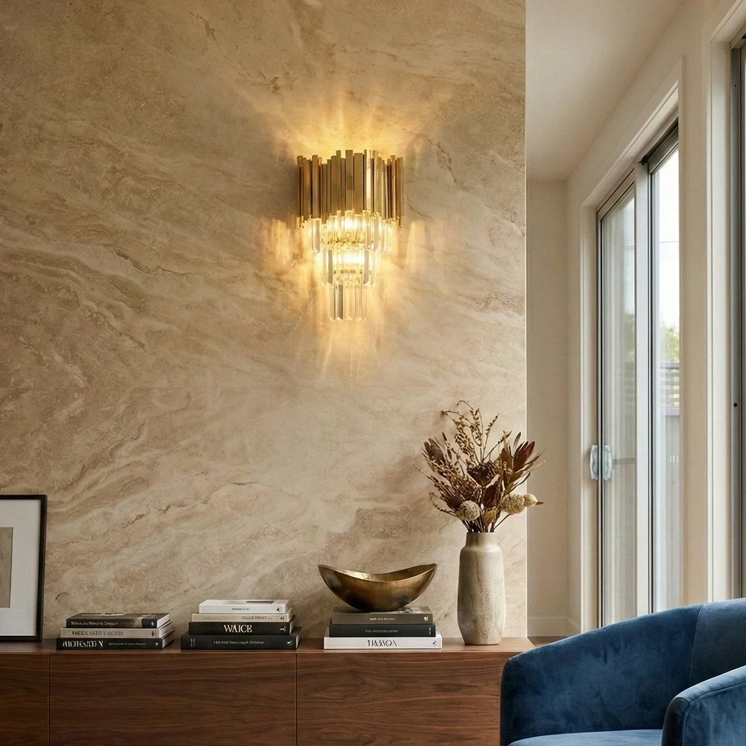 Art Deco Crystal Wall Sconce Gold Chrome – Empire Style E12 Dimmable Wall Light - Image 4
