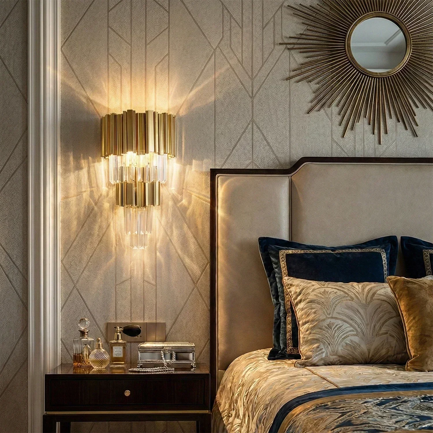 Art Deco Crystal Wall Sconce Gold Chrome – Empire Style E12 Dimmable Wall Light - Image 9