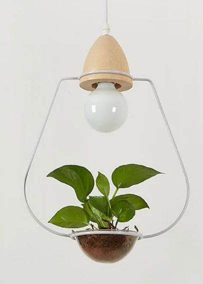 Art Deco LED Plant Pendant Light Wood Base Rustic Hanging Lamp for Dining Cafe Bar - Image 10