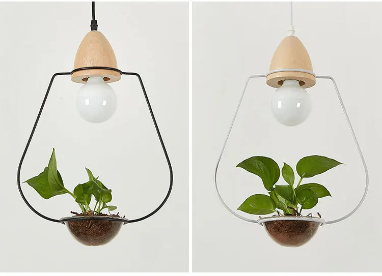Art Deco LED Plant Pendant Light Wood Base Rustic Hanging Lamp for Dining Cafe Bar - Image 2