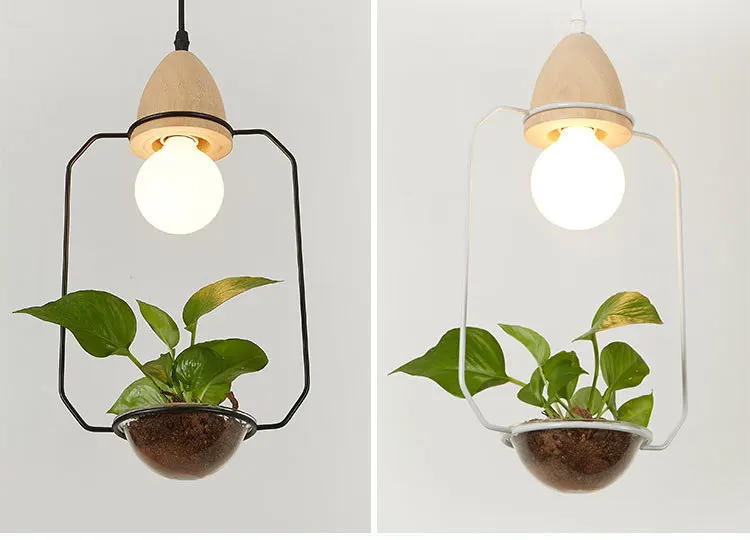Art Deco LED Plant Pendant Light Wood Base Rustic Hanging Lamp for Dining Cafe Bar - Image 3