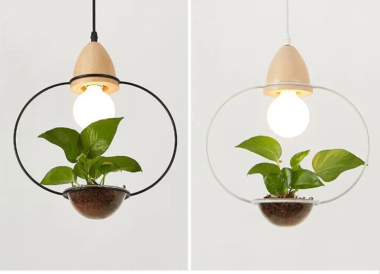 Art Deco LED Plant Pendant Light Wood Base Rustic Hanging Lamp for Dining Cafe Bar - Image 4