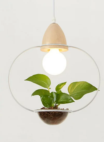 Art Deco LED Plant Pendant Light Wood Base Rustic Hanging Lamp for Dining Cafe Bar - Image 6