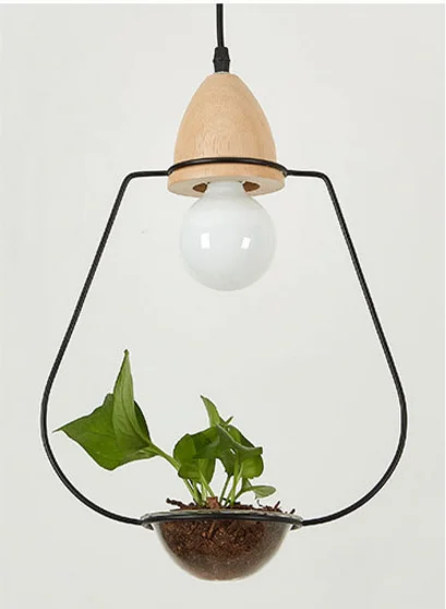Art Deco LED Plant Pendant Light Wood Base Rustic Hanging Lamp for Dining Cafe Bar - Image 9