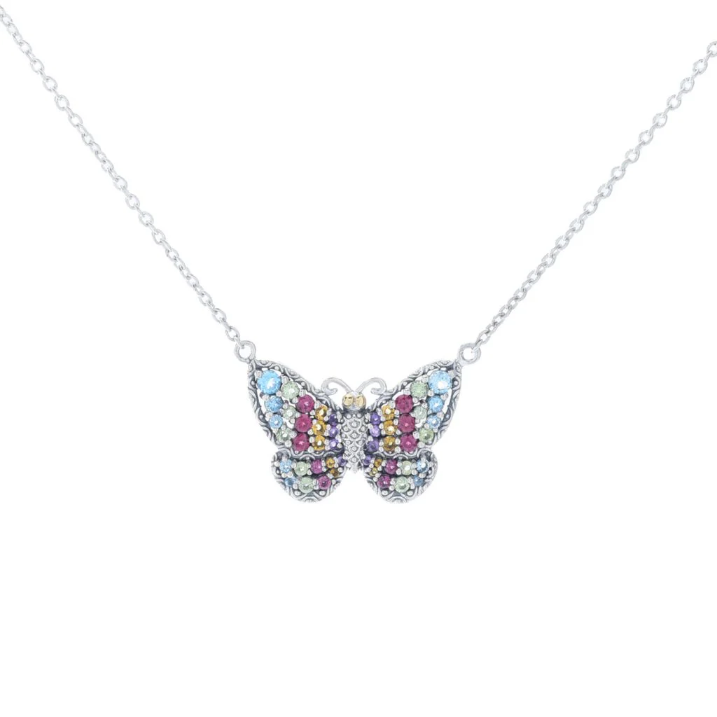 Artisan Silver by Samuel B. 1.18ctw Multi Gemstone Butterfly Necklace - Image 3