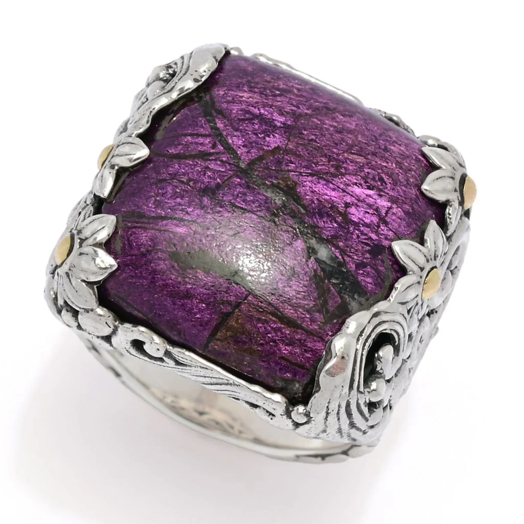 Artisan Silver by Samuel B. 18K Gold Accented 19x18mm Cushion Purpurite Ring - Image 5